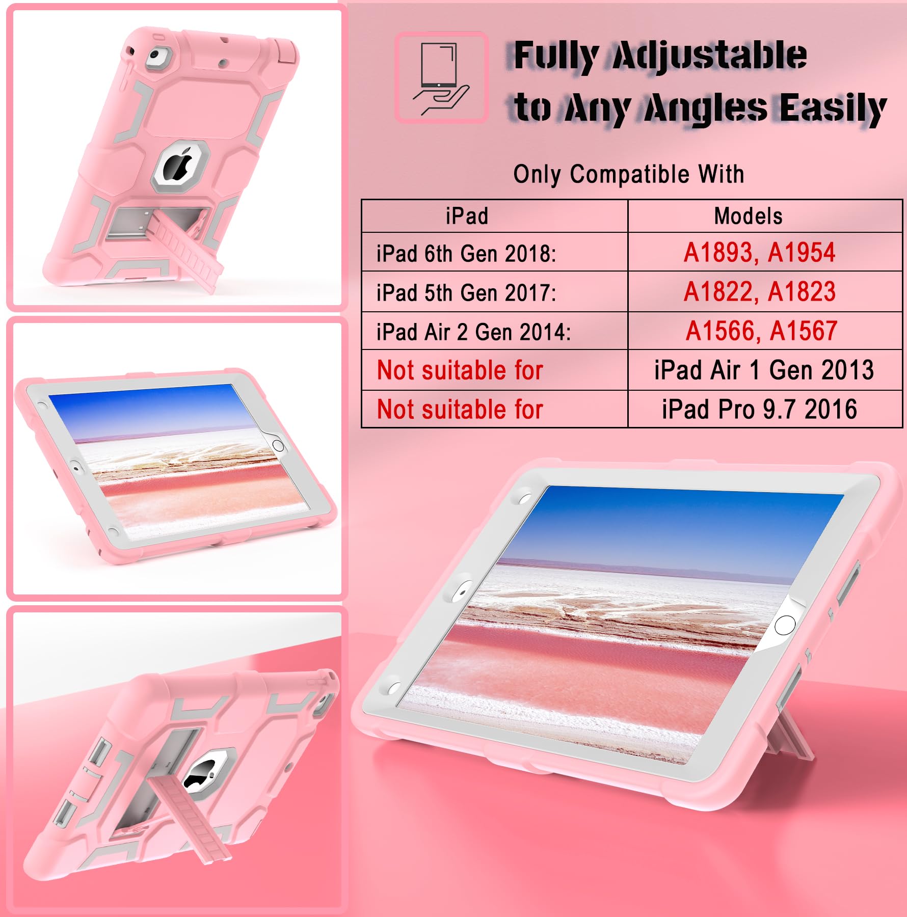 Ccmao Case For Ipad 6Th Generation/Ipad 5Th Generation/Ipad 9.7 Inch (2018/2017 Model), Ipad Air 2 Case, Hybrid Shockproof Rugge