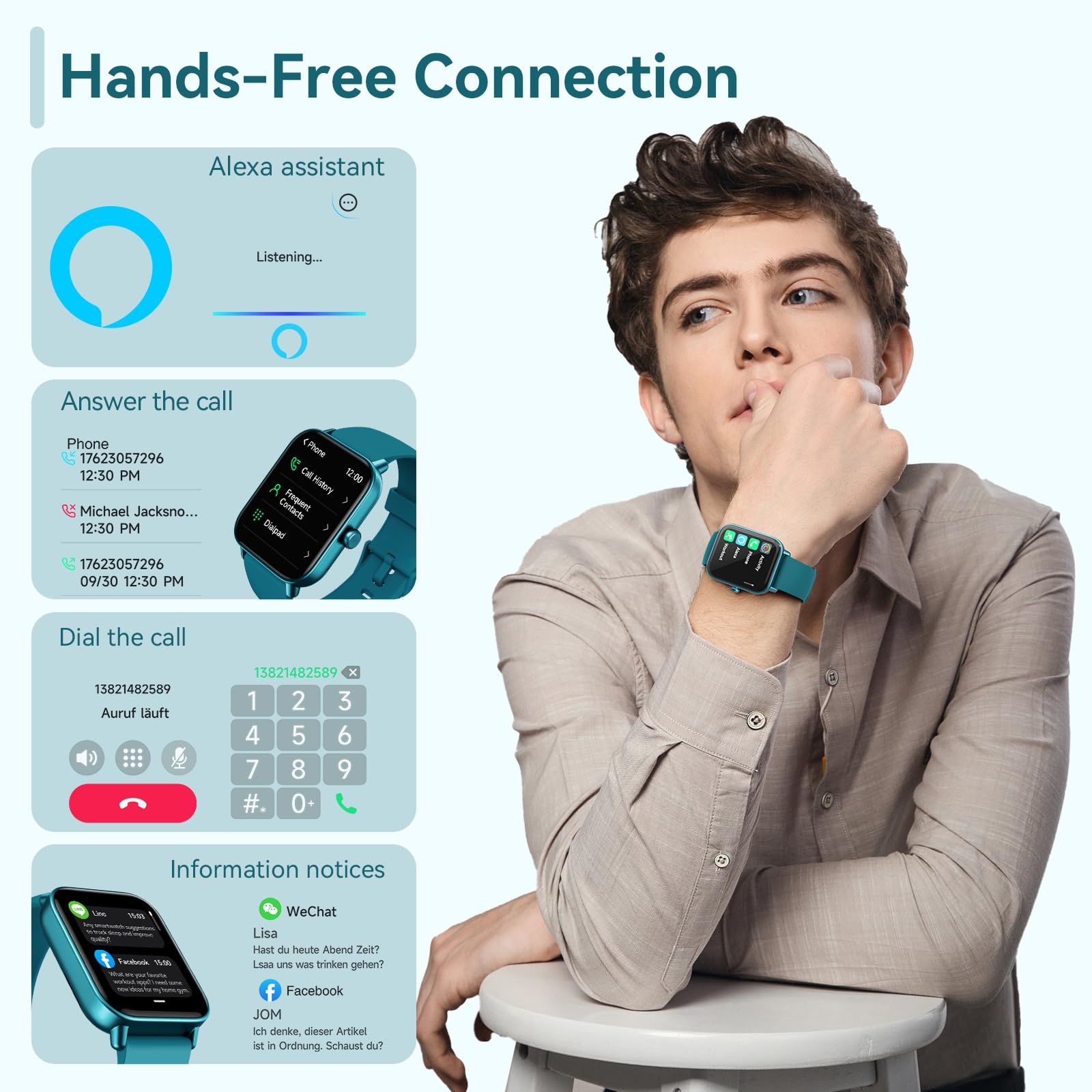 Smart Watches For Men Women Make/Answer Call, 1.8 '' Hd Smart Watch With Alexa, Fitness Watch With Spo2 Heart Rate/Sleep Monitor