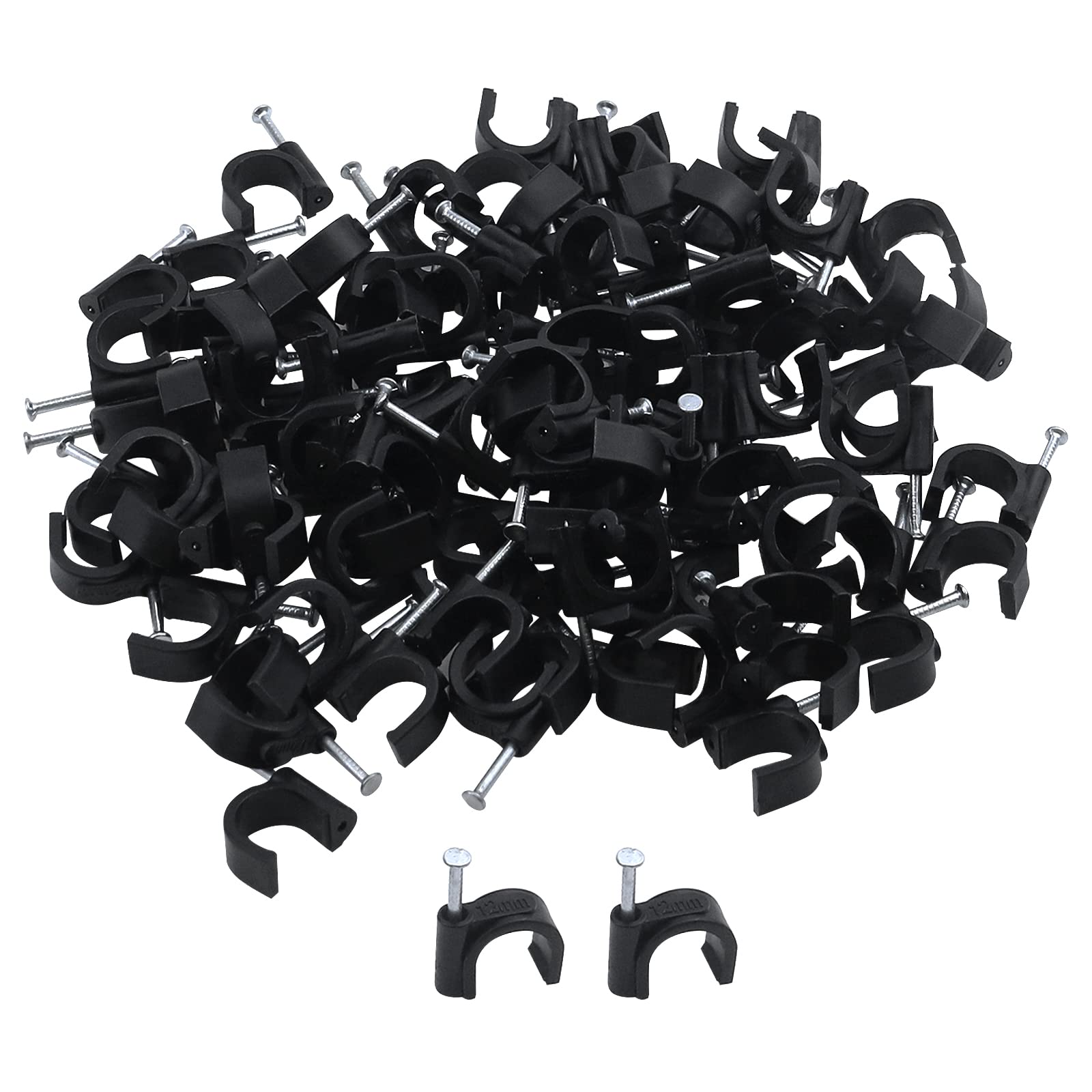 Antrader 100 Pack Nail In Cable Clips, Black Ethernet Cable Strap Management Nails Clips 12Mm For Cat6 Cable