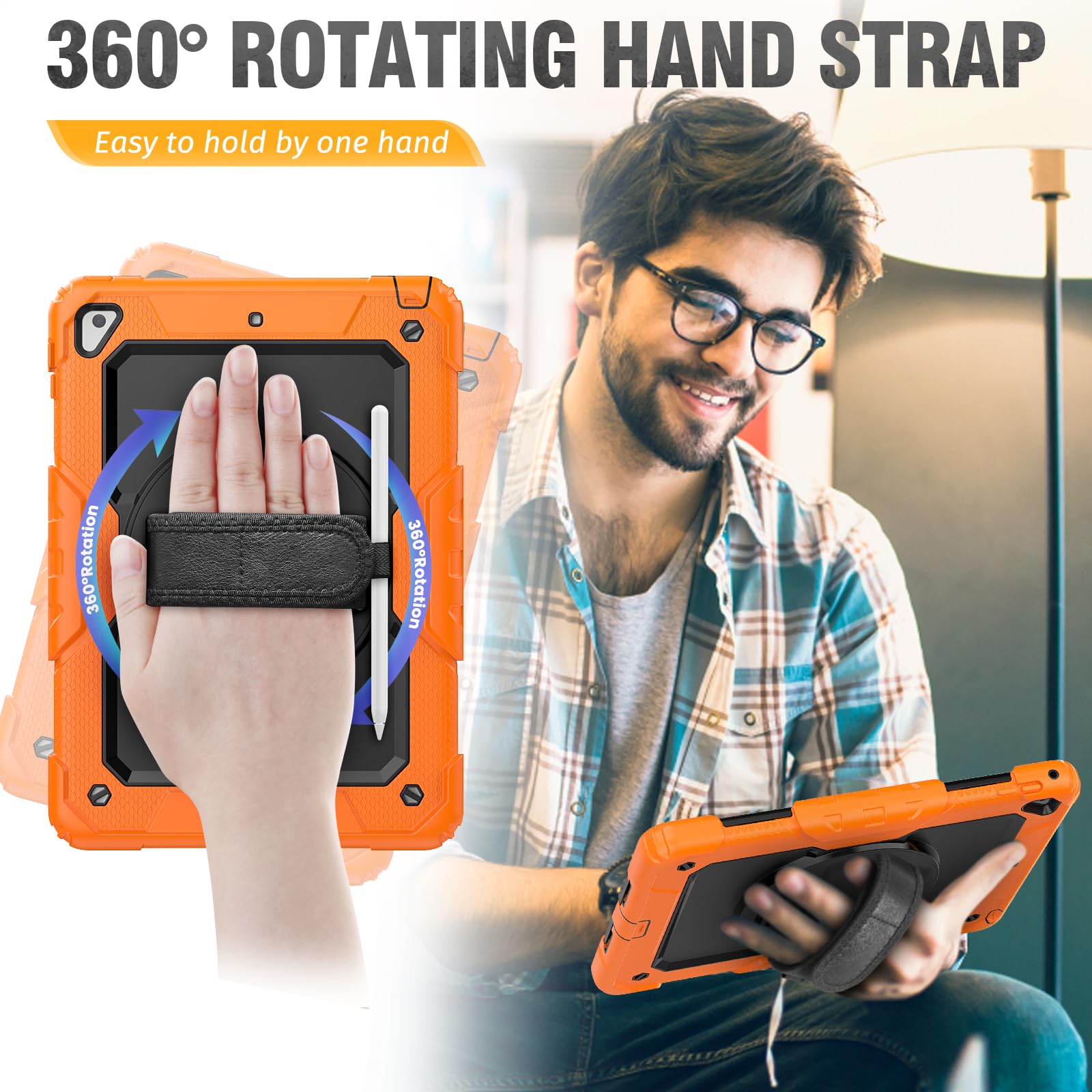 Hxcaseac Case For Ipad Pro 9.7, Air 2, 9.7 Inch 6Th/5Th Gen 2018/2017/2016/2014 With Screen Protector/Pencil Holder/ 360 Rotatin