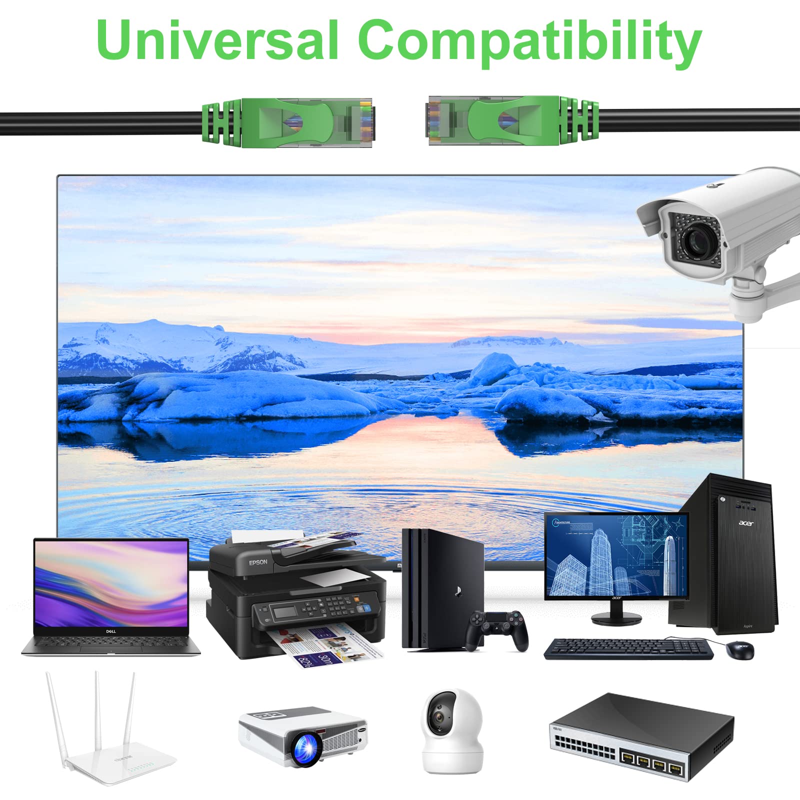 50Ft Cat6 Outdoor Ethernet Cable, In Ground, Heavy Duty Direct Burial, 24Awg Cca Patch Cord For Laptops, Pcs, Routers, Printers, Surveillance Camera, Poe, Utp Cat 6 Internet Cable With 25 Cable Ties