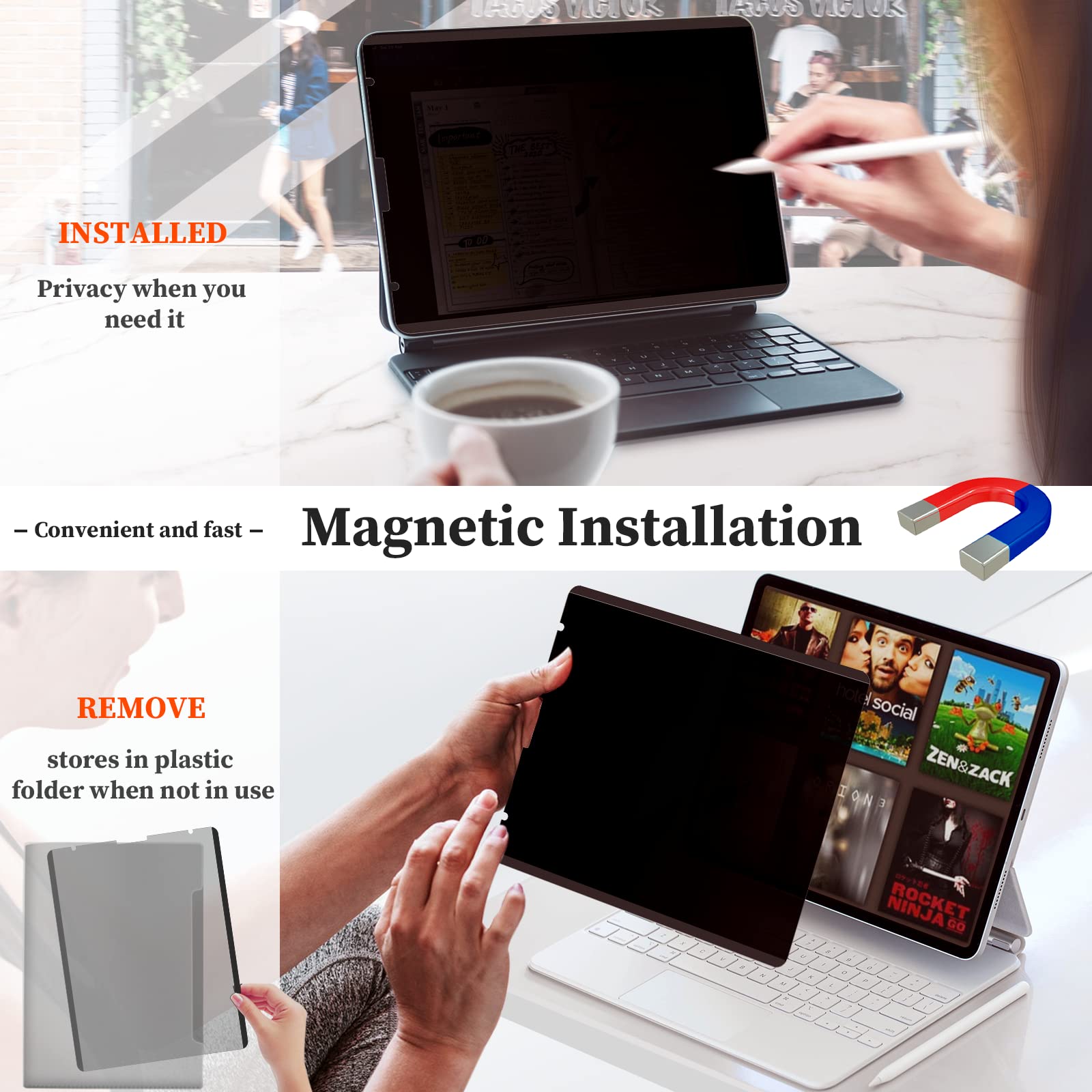 360 Magnetic Privacy Screen Protector For Ipad 10.2'' 9Th/8Th/7Th Gen (2021 2020 2019), Anti Glare Ipad 10.2 Inch Privacy Filter