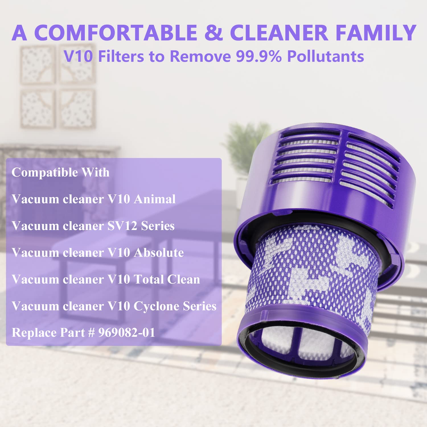 Improvedhand V10 HEPA Filter Replacement for Dyson V10 Series - 2 Pack, Purple, Durable Electrostatic Cotton, Fits SV12 Models