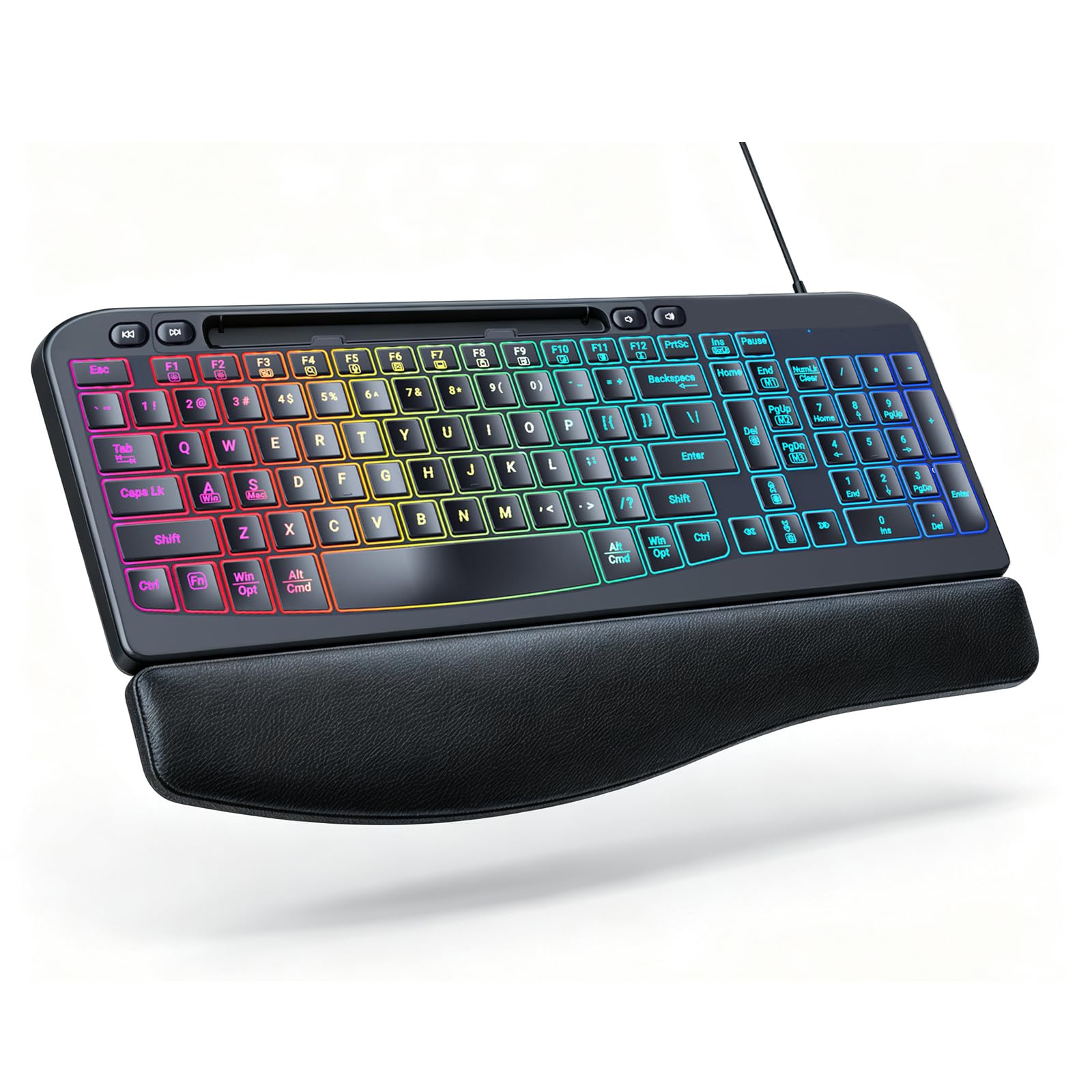 Ergonomic Keyboard, Wired Backlit Computer Keyboard with Wrist Rest, Black