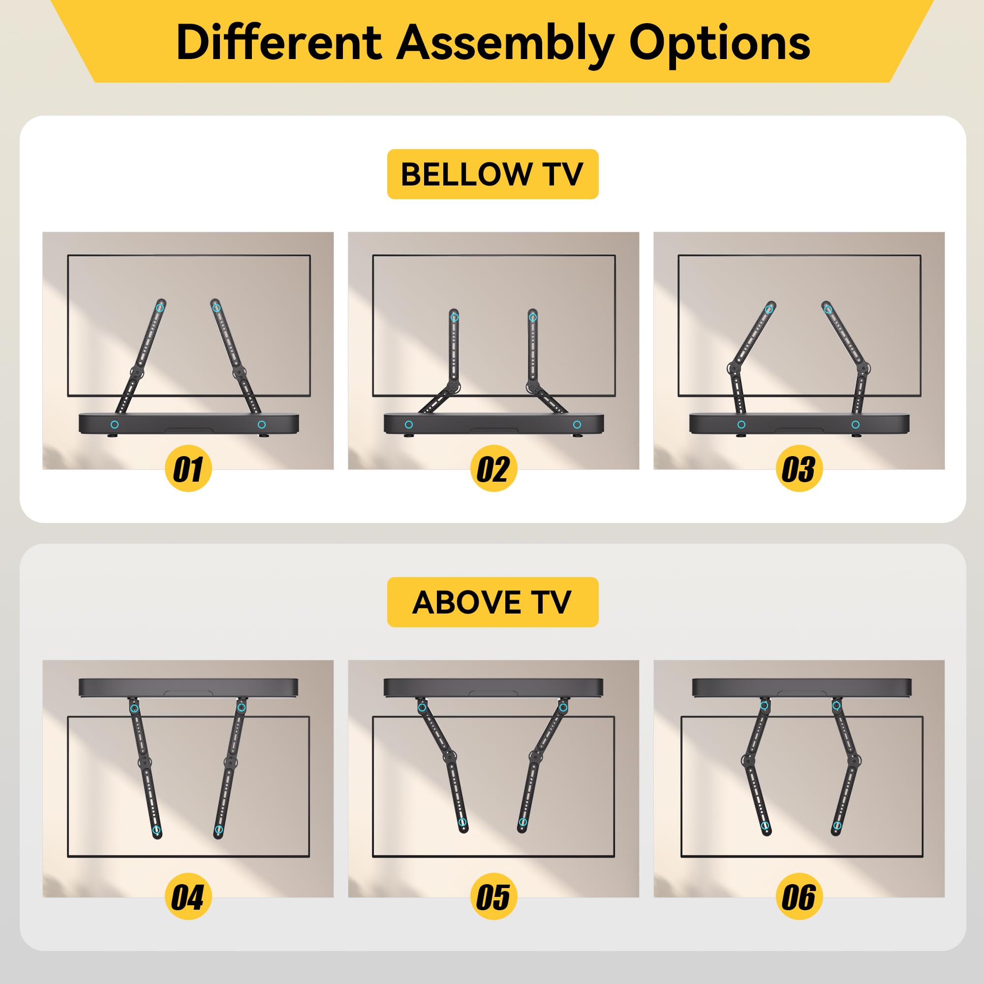 Ezise Soundbar Mount For Mounting Above Or Under Tv, Sound Bar Bracket Fits Most Sound Bars Up To 22 Lbs, Soundbar Tv Mount With