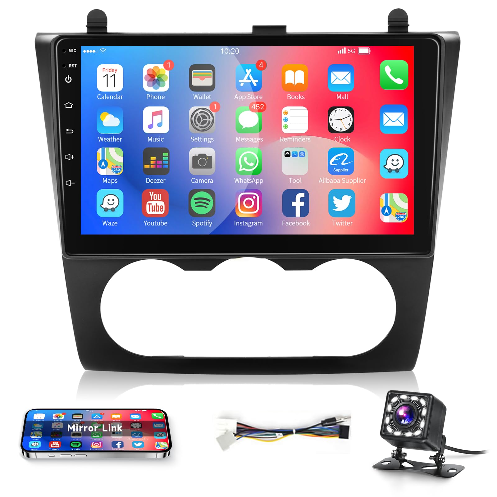 Podofo Car Stereo Radio For Nissan Altima 2008 2009 2010 2011 2012, 9 Inch Hd Ips Touch Screen Bluetooth Car Radio With Gps Navigation Wifi Fm Android/Ios Mirror Link Backup Camera (For Manual A/C)