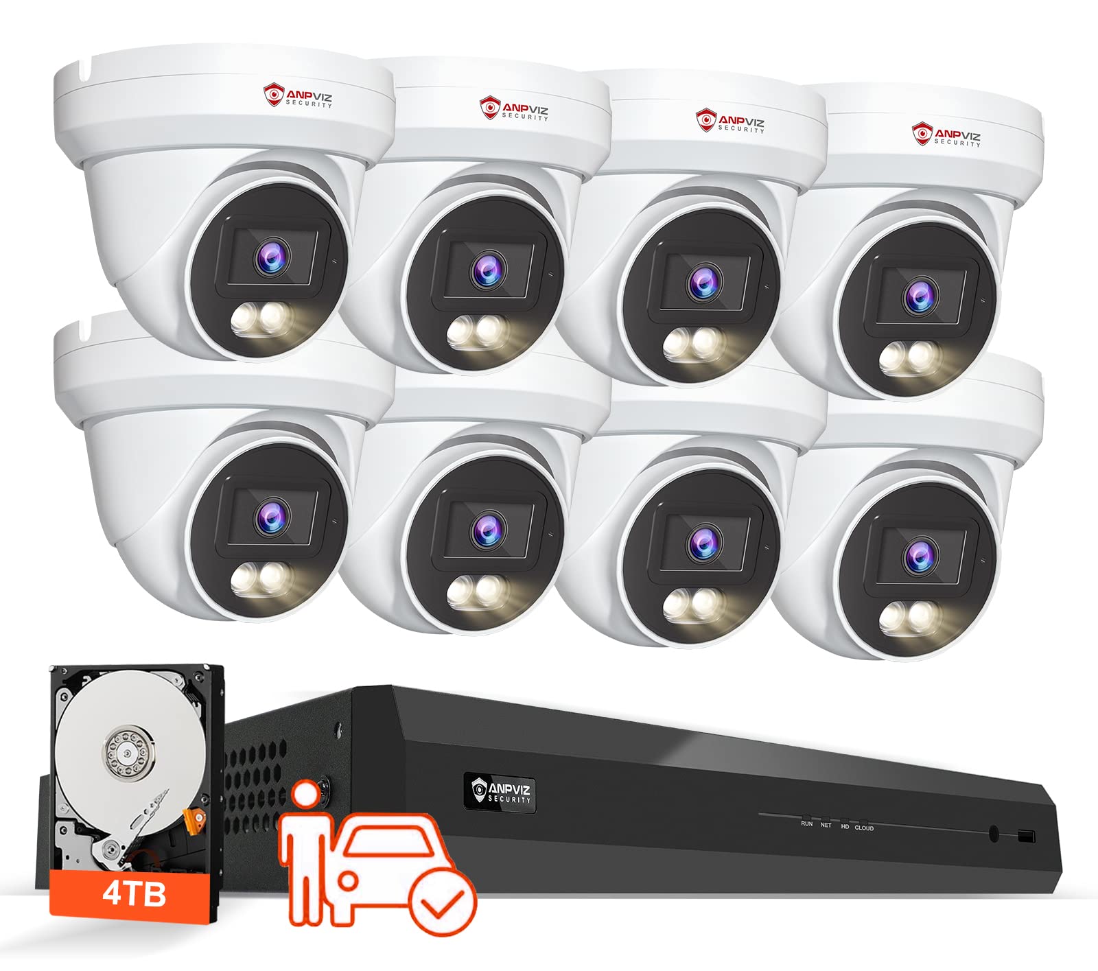 Anpviz 4K 16Ch Poe Security Camera System, 8Pcs Wired 8Mp Poe Ip Cameras Outdoor With Human Vehicle Detection, 100Ft Smart Color Night Vision, 4K 16 Channel Nvr With 4Tb Hdd For Business (U Series)