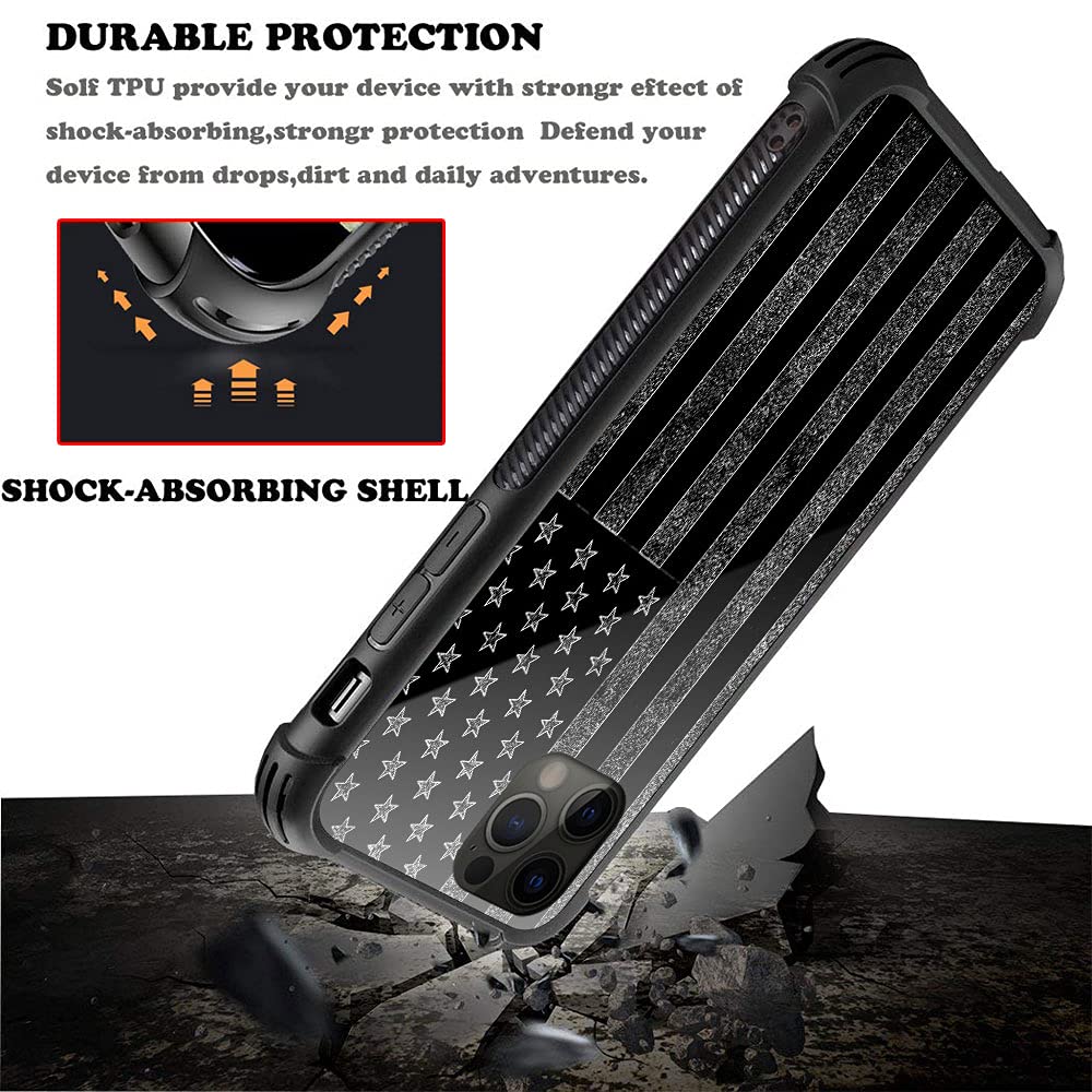 ZHEGAILIAN iPhone 13 Mini Case Tempered Glass TPU Shock Protective Black White American Flag