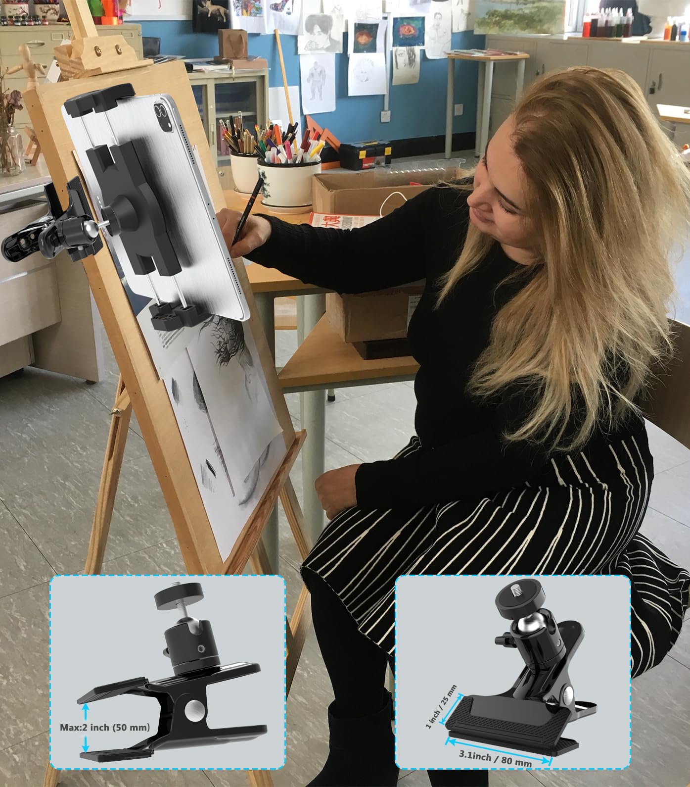 Yooz Car Sun Visor Tablet Mount, Truck Visor Tablet Holder Clip [Upgrade Clip Never Fall] Multifunctional Vehicle Phone Clamp Wi