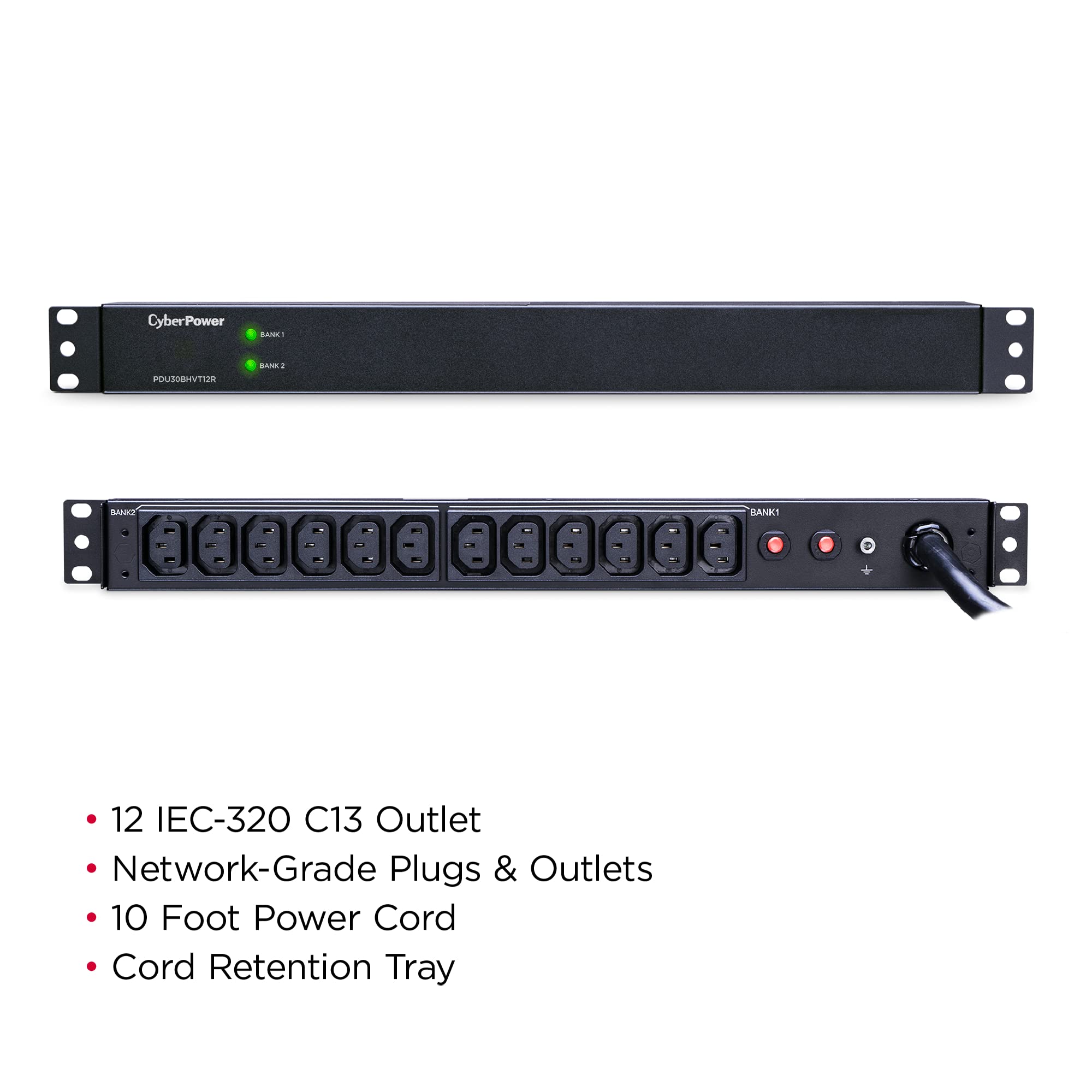 Cyberpower Pdu30Bhvt12R Basic Pdu, 200   230V/30A (Derated To 24A), 12 Outlets, 10Ft Power Cord, 1U Rackmount