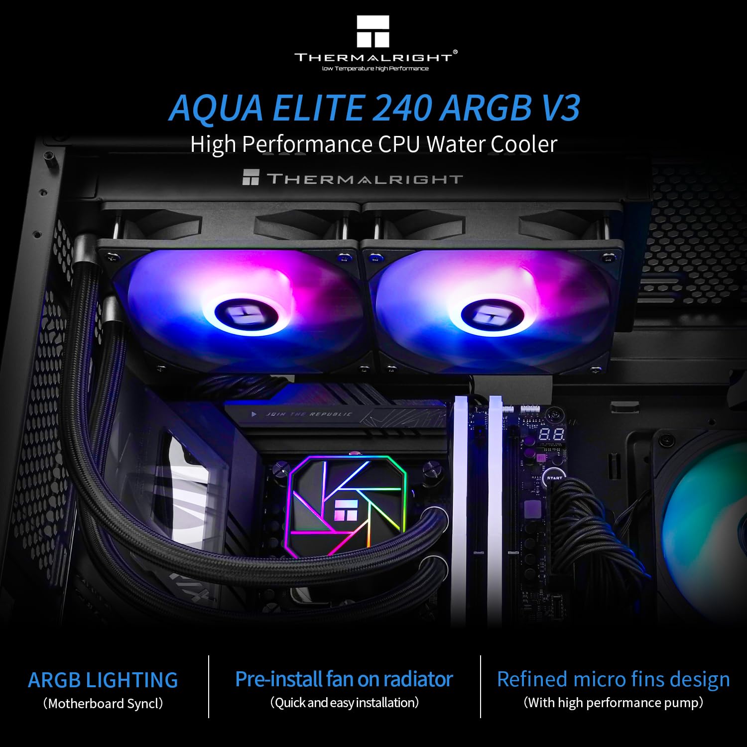 Thermalright Aqua Elite 240 V3 Aio Cpu Cooler,240 Liquid Cooling Row,Argb Pwm Cooler Fans,For Intel Lga1150/1151/1155/1156/1200/