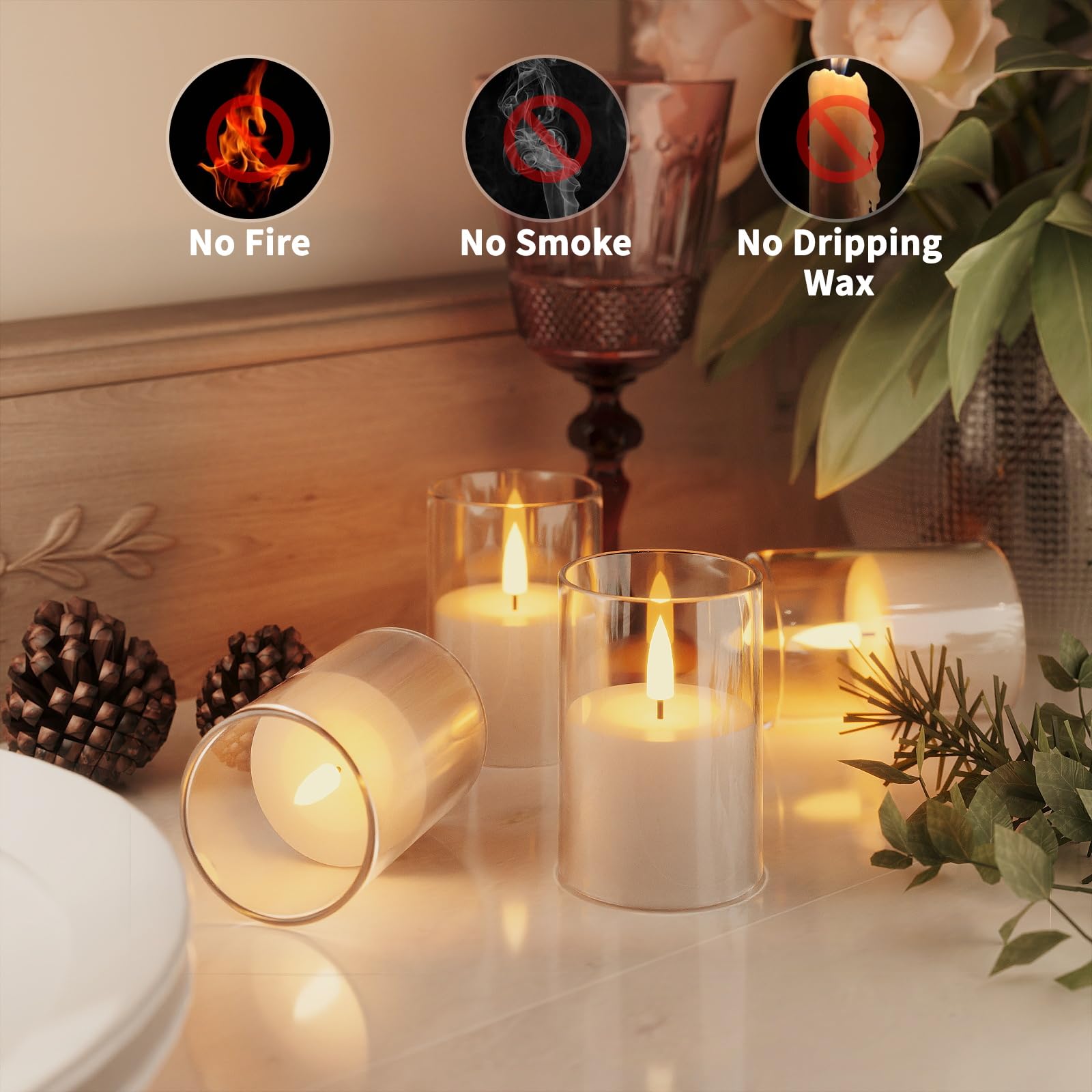 Viodaim 6Pack Flickering Flameless Candles With Timer, Led Candles Battery Powered, Small Flameless Pillar Candles, Votive Candl