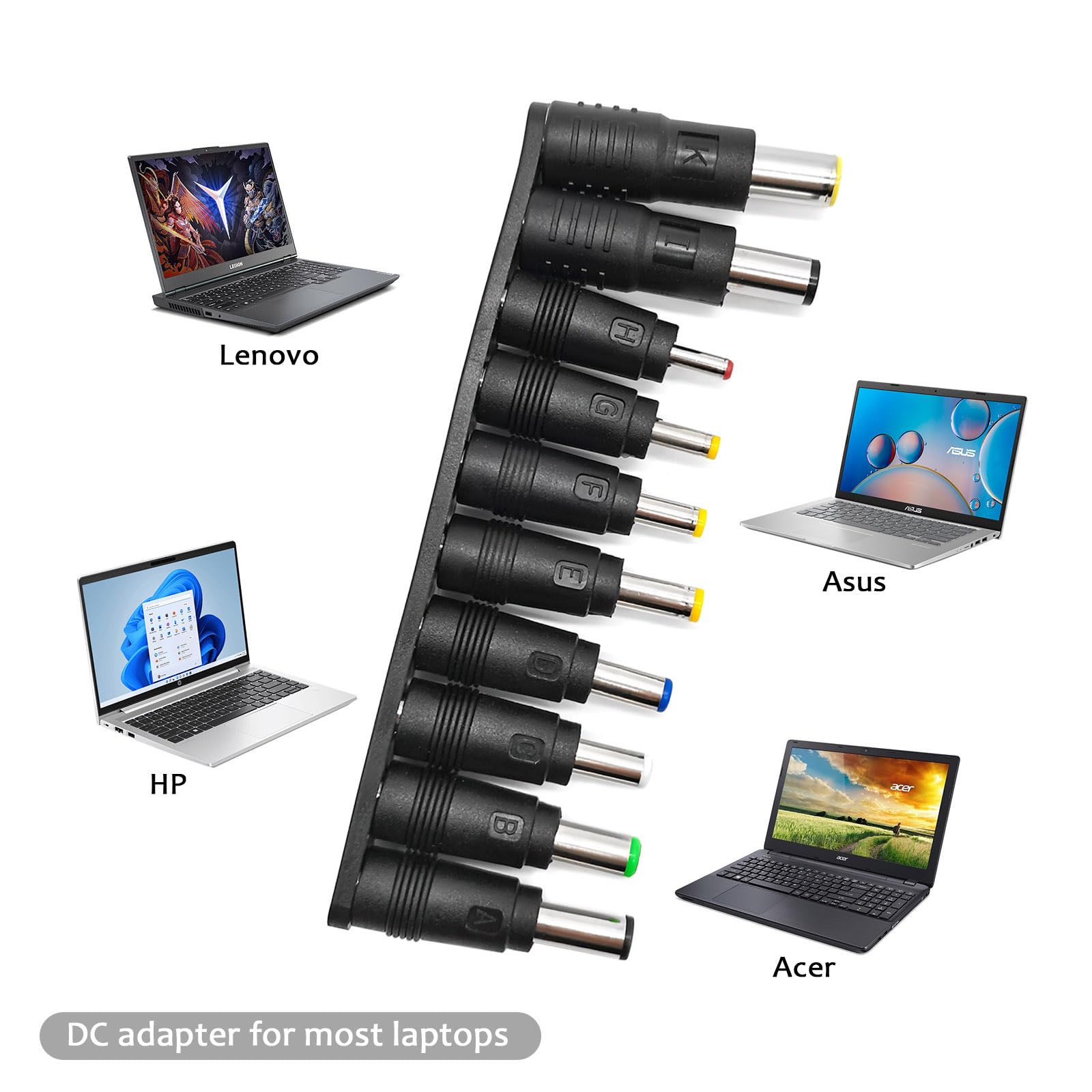 Quacc 10Pcs Dc Connector Jack Power Socket Universal Dc Barrel Jack Adapter Compatible For Lenovo, Dell, Hp, Asus, Acer, Toshiba