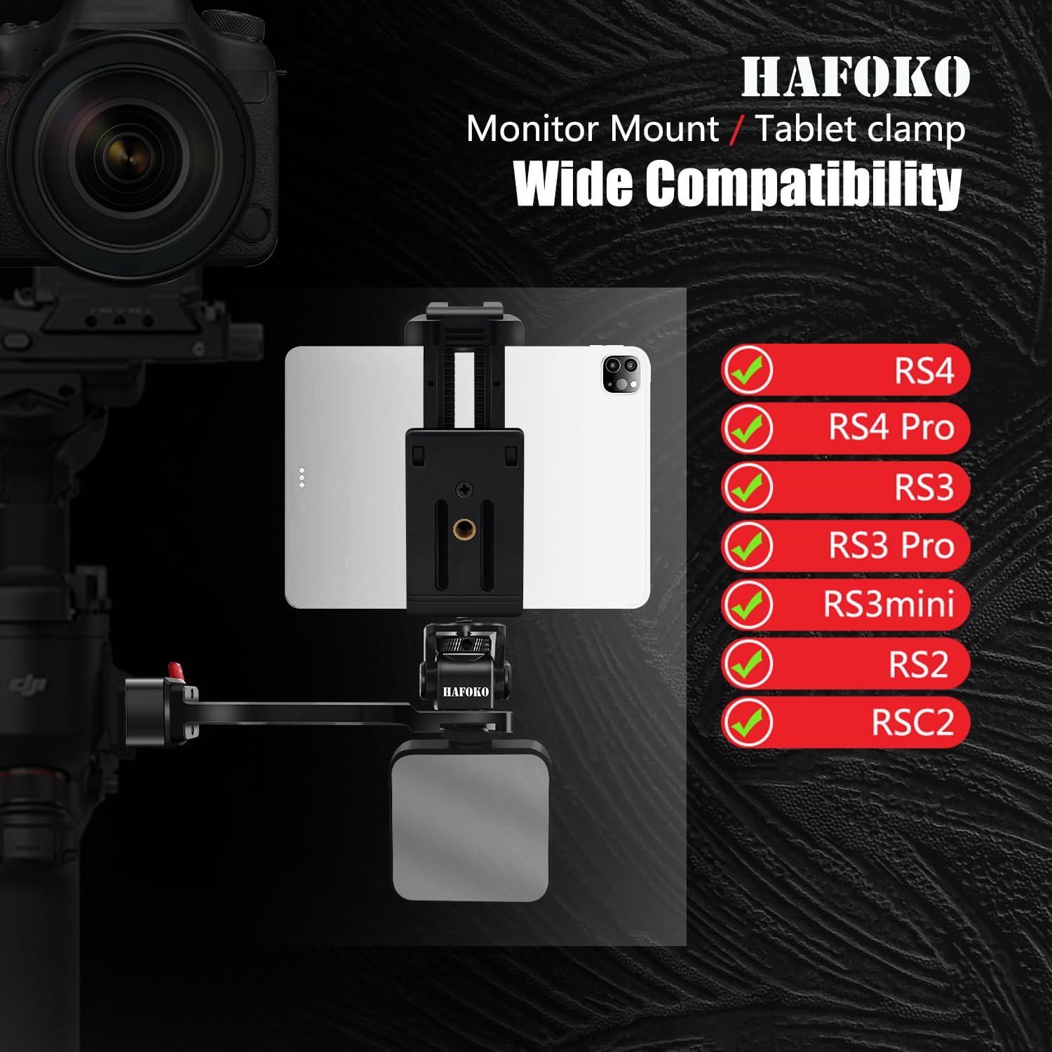 Hafoko Rs4 Phone Holder Rs3 Monitor Mount Extension Handle W Tablet Mount Big Phone Adapter For Mic Light Compatible For Dji Rs4/Rs4 Pro/Ronin S3/Rs3 Pro/Rs3 Mini/Ronin Rs2/Rsc2 Gimbal Stabilizer