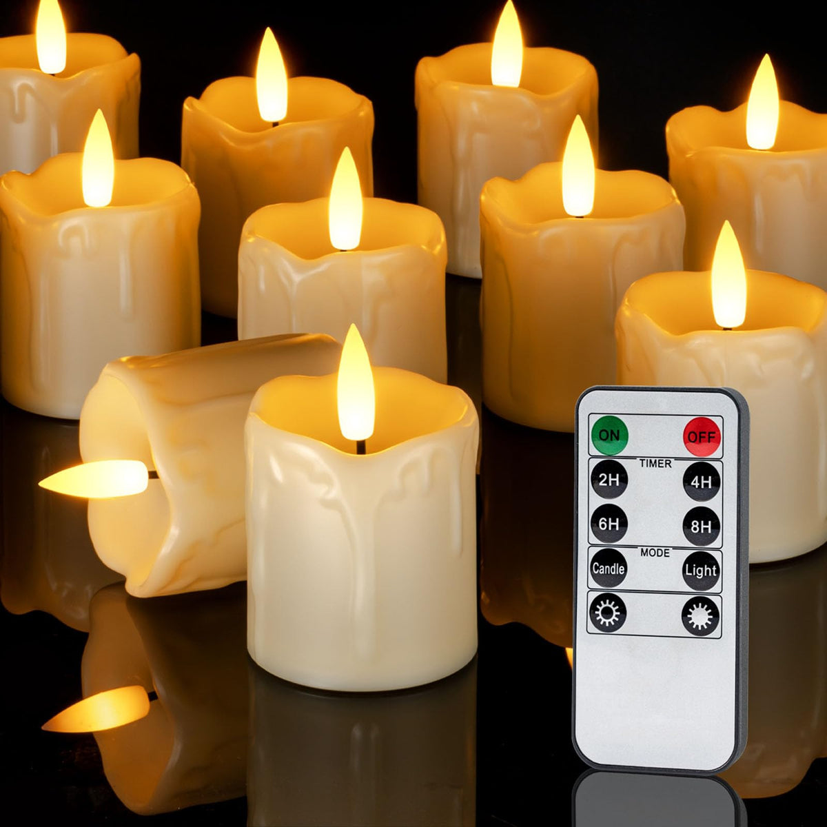 Homemory 12Pack 2'' X 2'' Timer Remote Control Flameless Votive Candles, Realistic Battery Operated Candles, 3D Wick Electric Fa