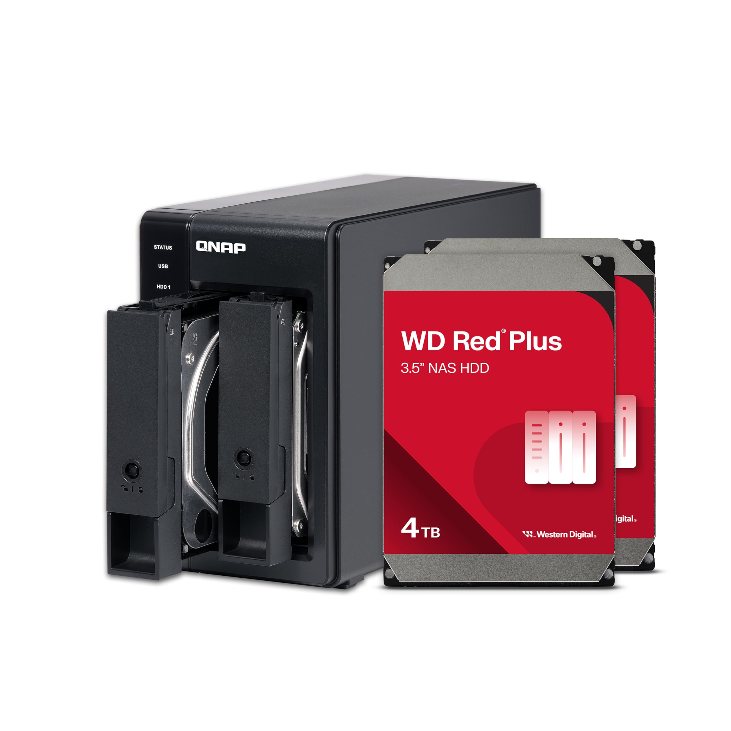 QNAP 2 Bay DAS with 4TB Storage Capacity, USB 3.2 Gen 2 Type C, Preconfigured RAID 1 WD Red Plus HDD Bundle (TR 002 24WD US)