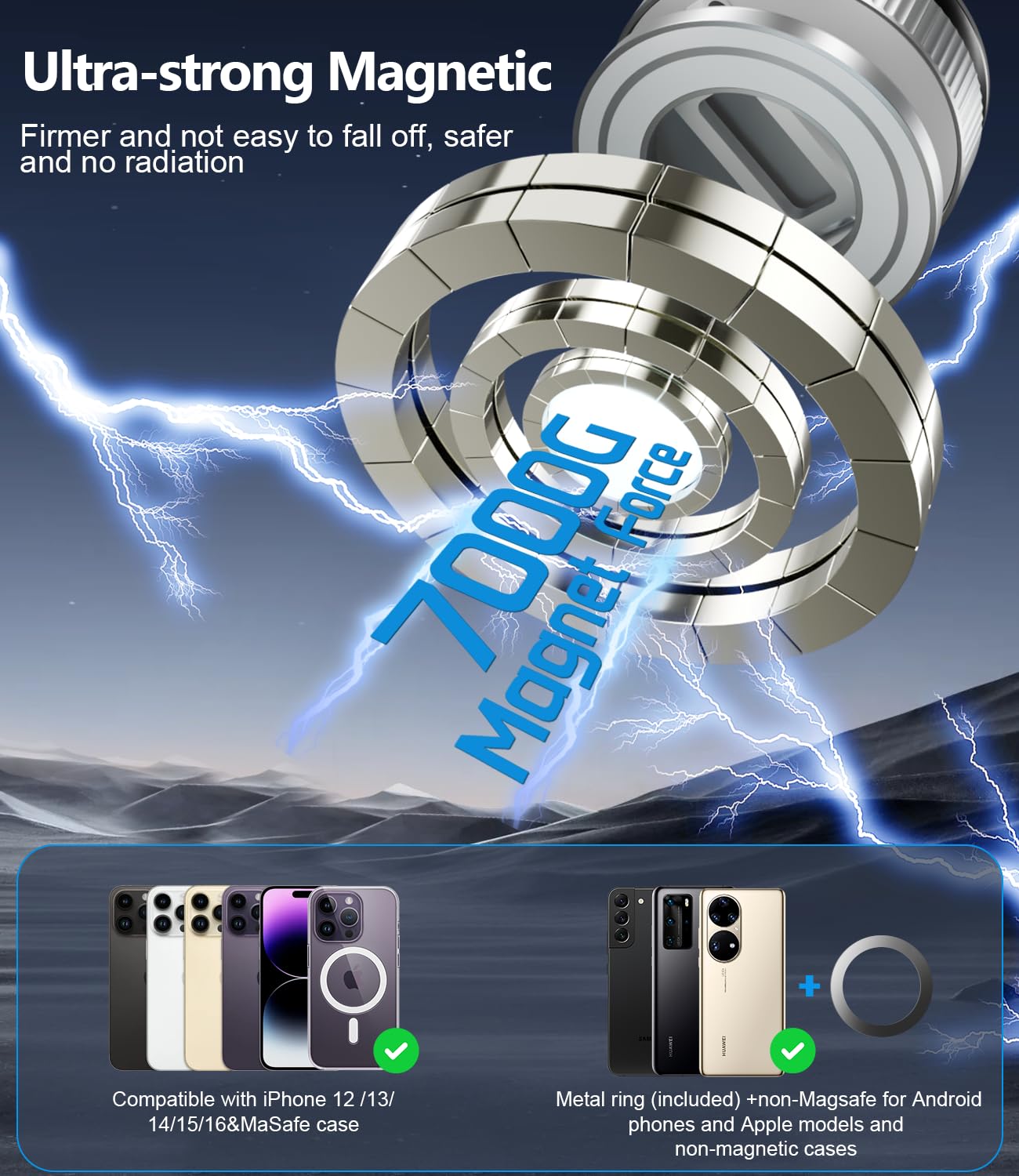 Cloudvalley Magnetic Car Phone Holder - Vacuum Suction Cup Phone Mount 360 Adjustable, Durable Metal Stand For Iphone & Android,