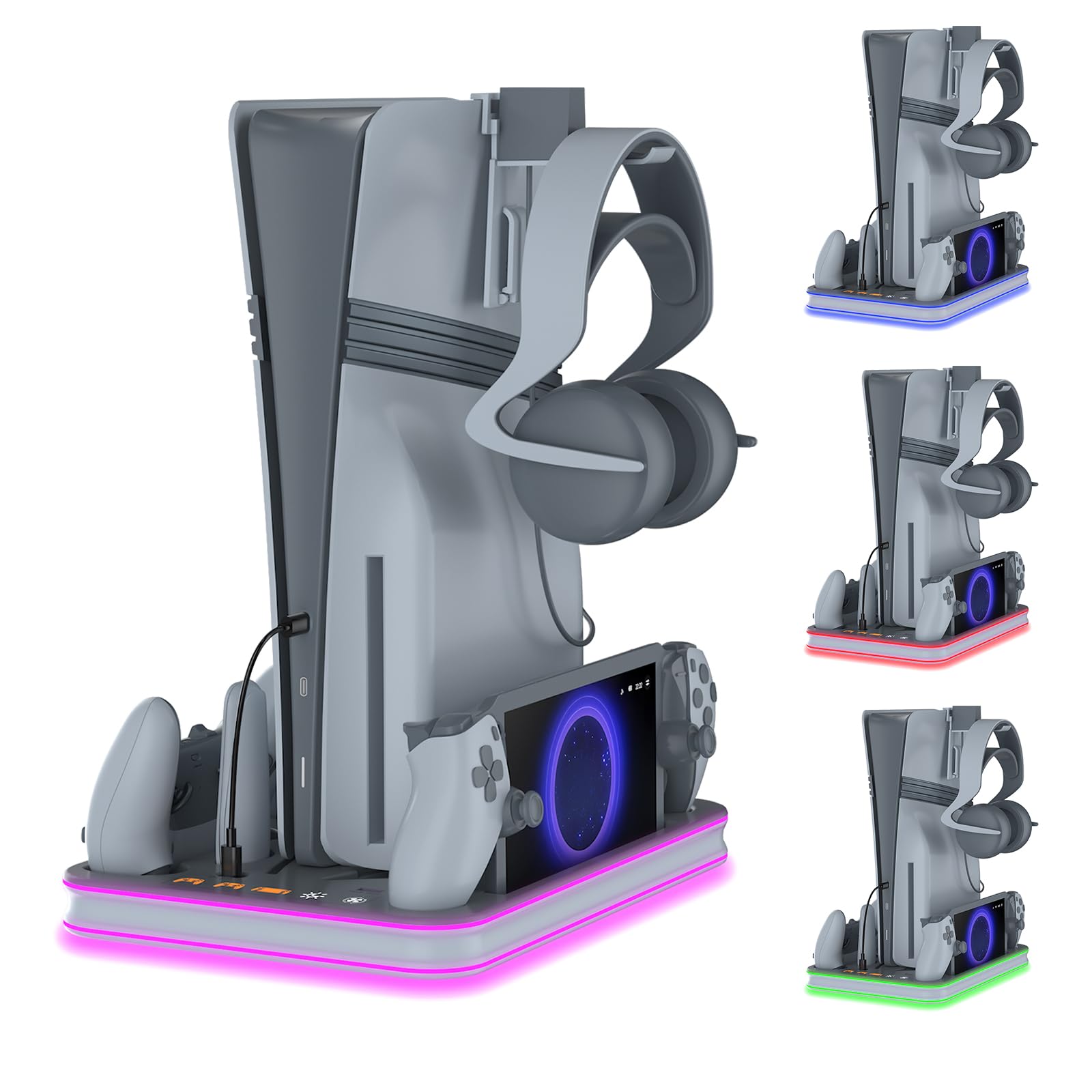 WUXIDIXI Charger Dock Compatible with PS Portal and PS5 Controller, PS5 Pro Stand and Cooling Station with RGB LED Charging Dock