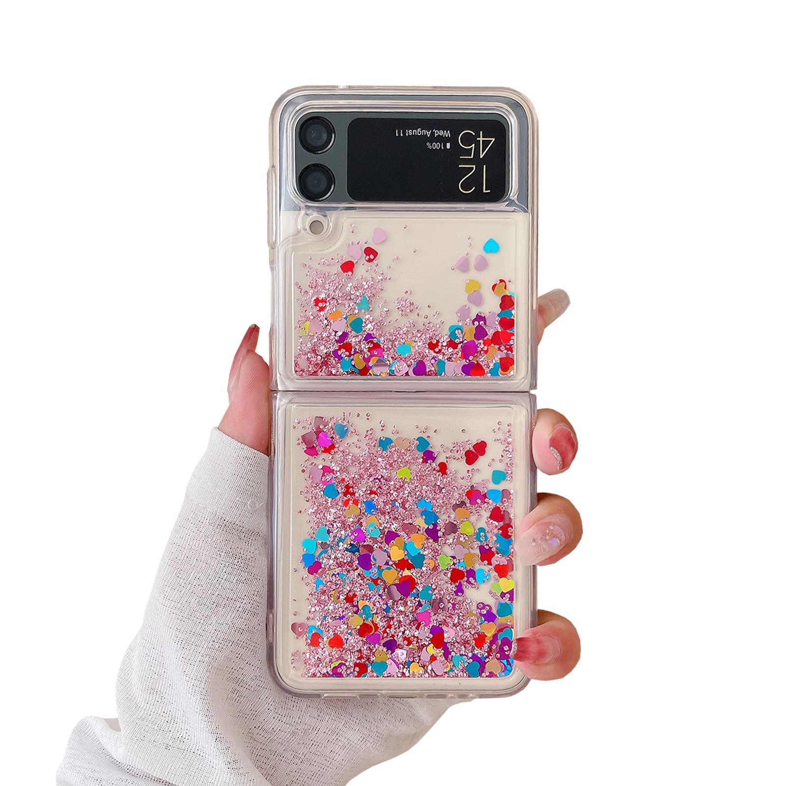 Yakvook For Samsung Galaxy Z Flip 3 Glitter Case For Girls Women Liquid Bling Sparkle Luxury Flowing Floating Quicksand Soft Tpu