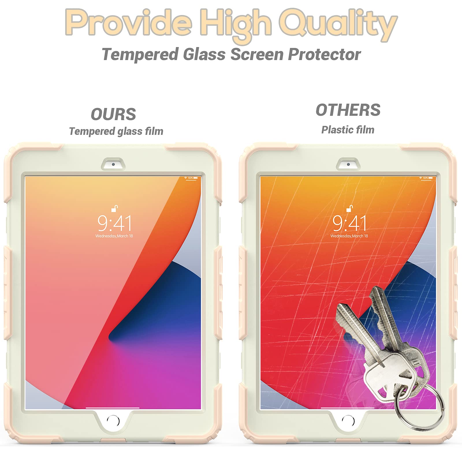 Blosomeet Girls Cute Case For Ipad 9Th Generation 2021 10.2 Inch With Tempered Glass Screen Protector & Pen Holder,Kidsproof Ipa