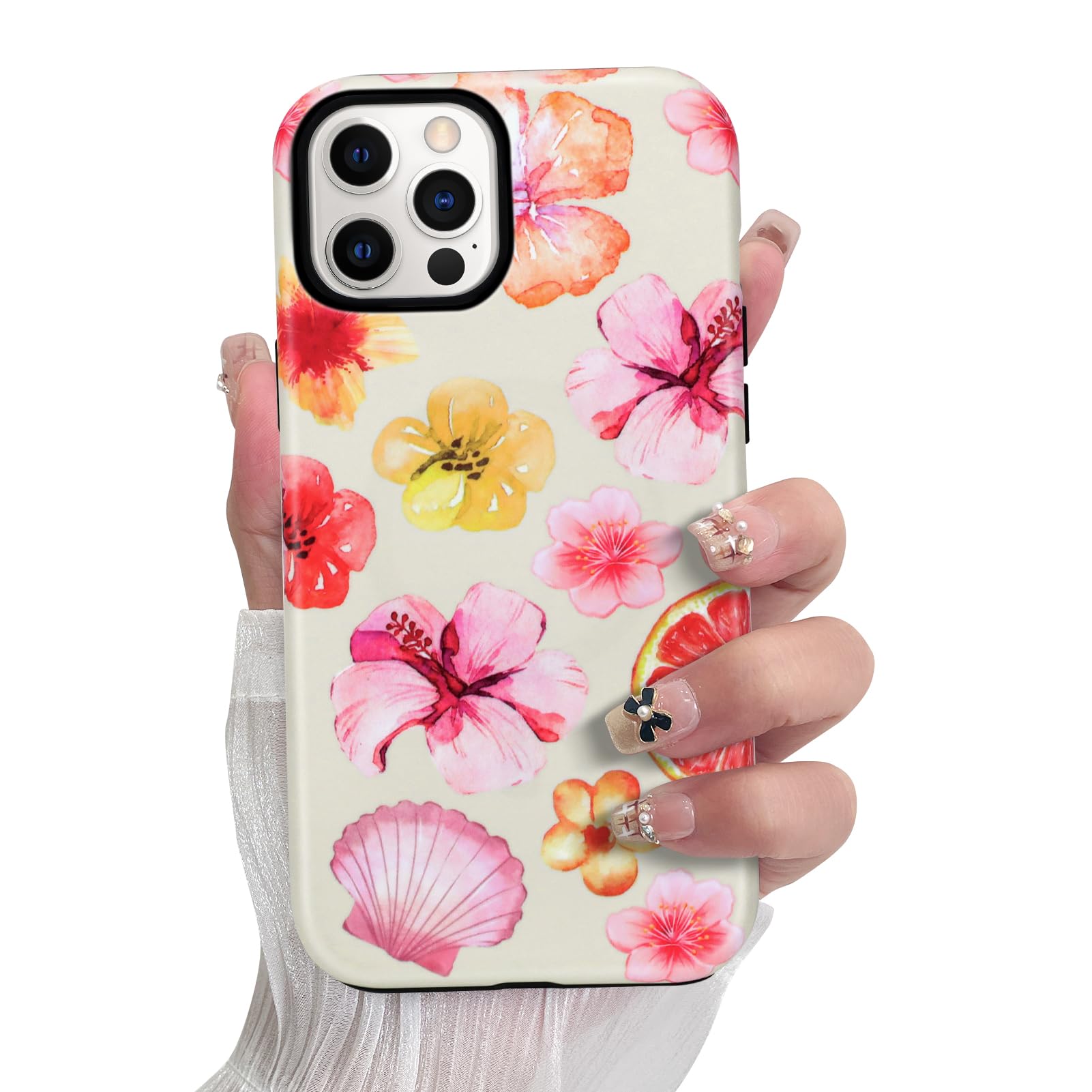 SOKAD Magnetic Hibiscus Seashell Phone Case for iPhone 12 Pro, Cute Summer Florals Pattern Compatible with Magsafe Matte Protect