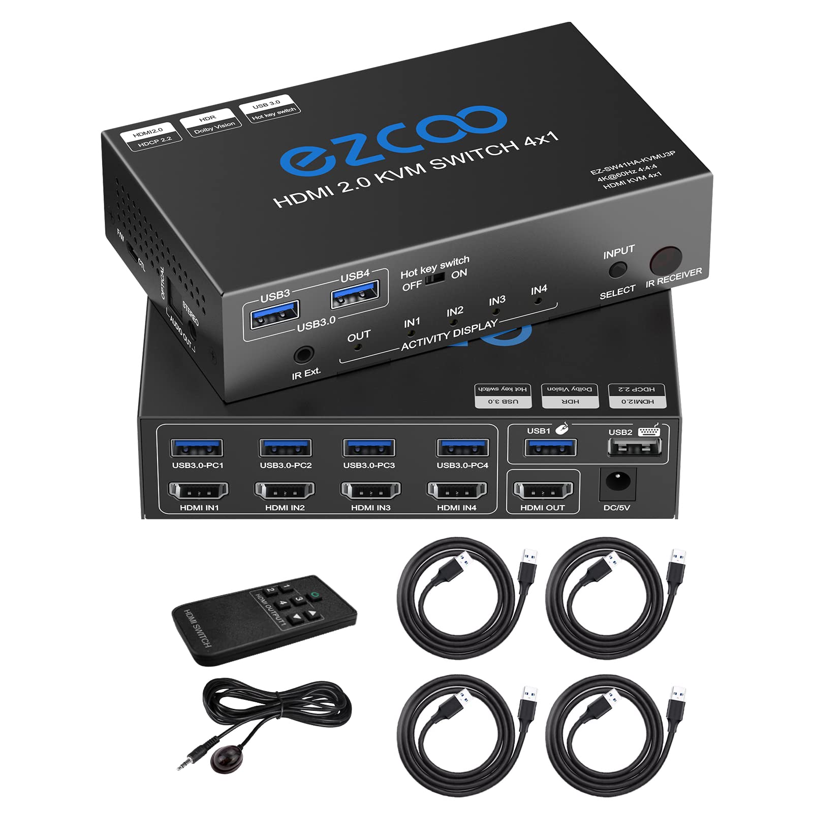 Usb 3.0 Kvm Switch Hdmi 4 Computer 1 Monitor 4K 60Hz Spdif L/R Hotkey   Share One Set Of Keyboard Mouse Printer,1080P 120Hz 144H