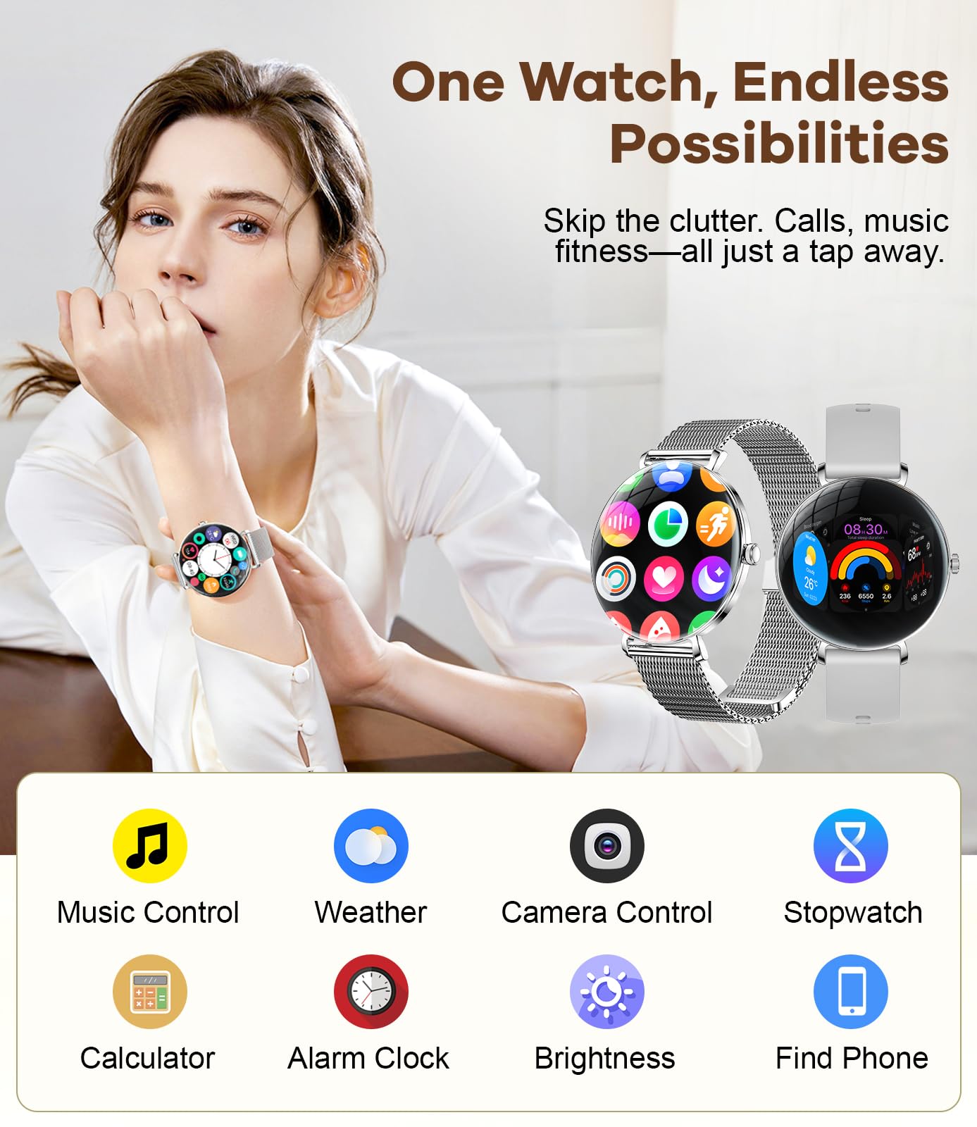 Smart Watches For Women With Calls/Answer: 1.43 '' Amoled Display Smart Watch For Android Phone Iphone Compatible,Fitness Watche