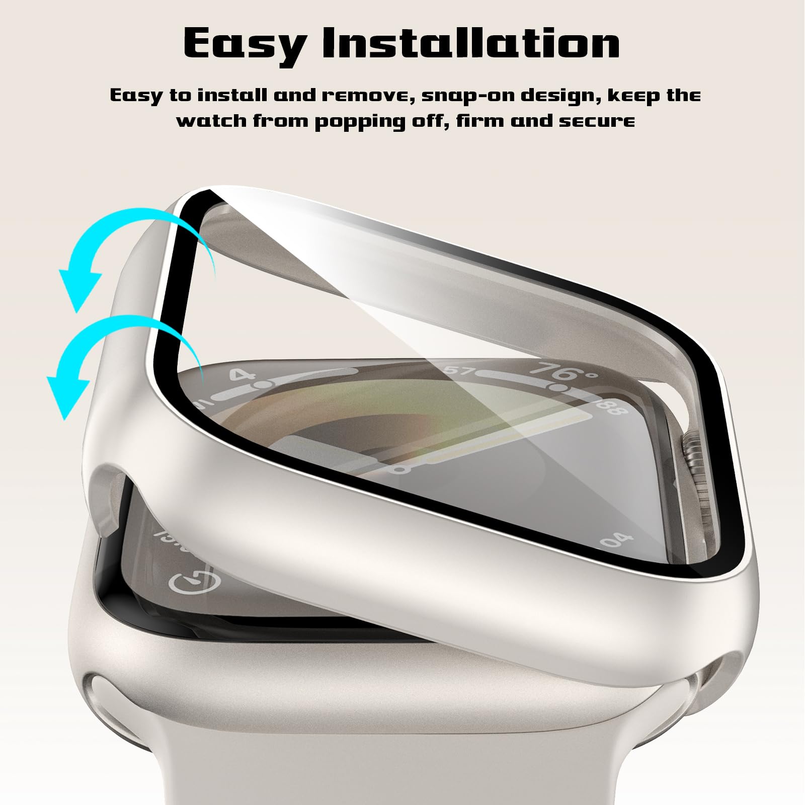 Ewuonu 2 Pack Hard Pc Case For Apple Watch Series 9 Series 8/7 41Mm Screen Protector, Tempered Glass Film Bumper Anti Scratch Hd