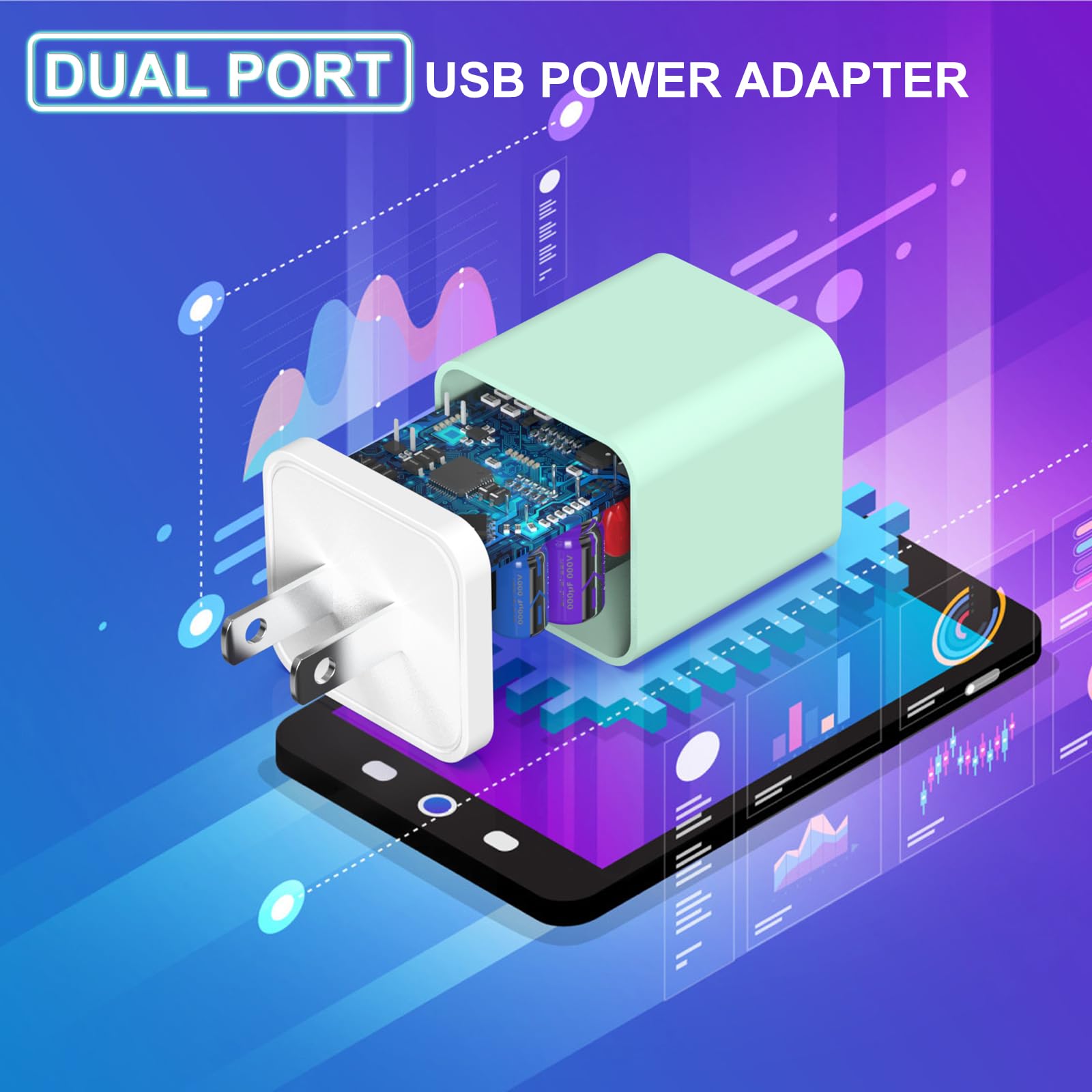 Igenjun 6Pack Iphone Charger Fast Charging [Mfi Certified], Dual Port Usb Wall Charger Block Adapter With 6Ft Lightning Cable Data Sync Cords For Iphone 14 13 12 11 Pro Max Xr Xs Plus Multicolor