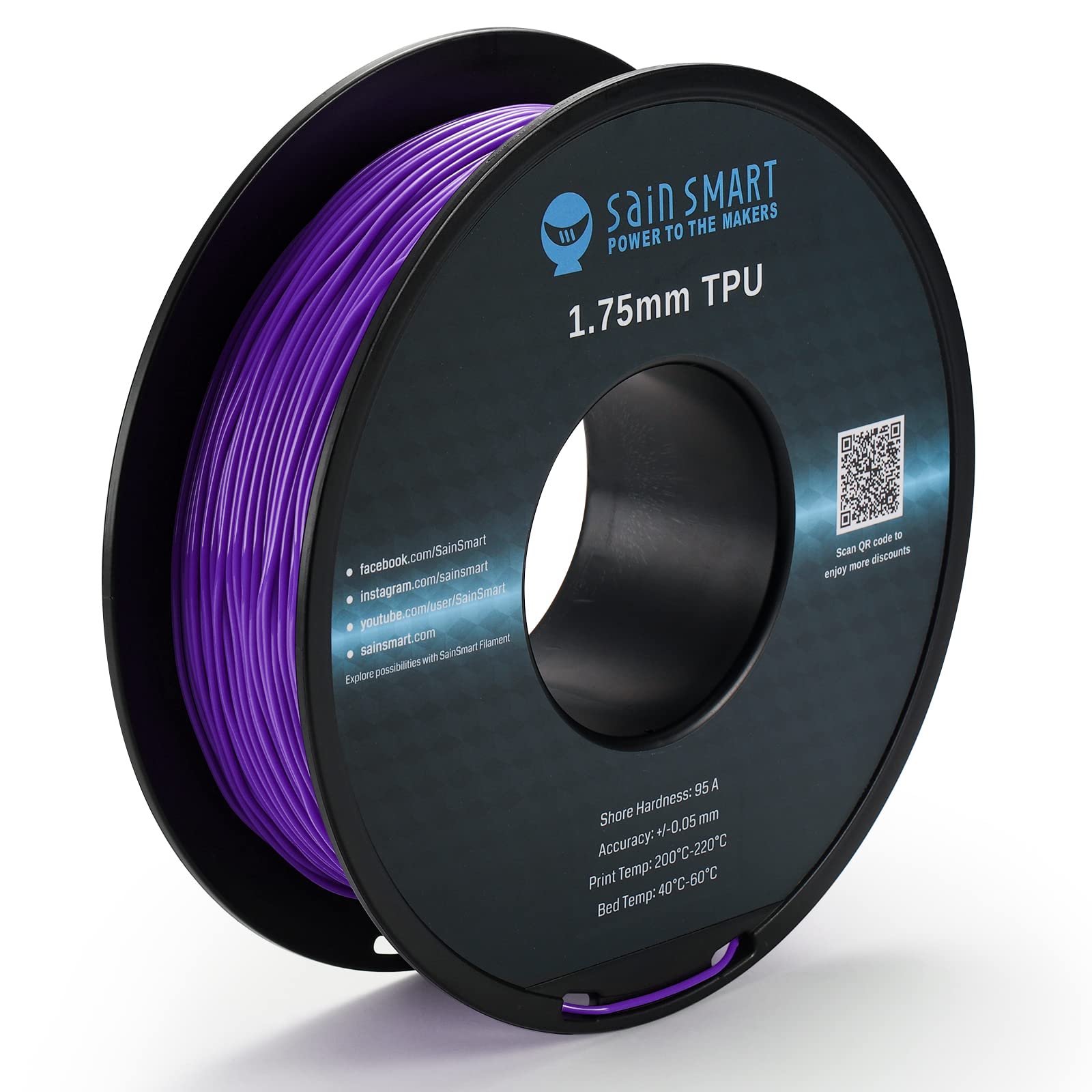 Sainsmart Neon Color Tpu, 1.75Mm Flexible Tpu 3D Printer Filament 800G, Dimensional Accuracy +/  0.05 Mm, Kaoss Purple