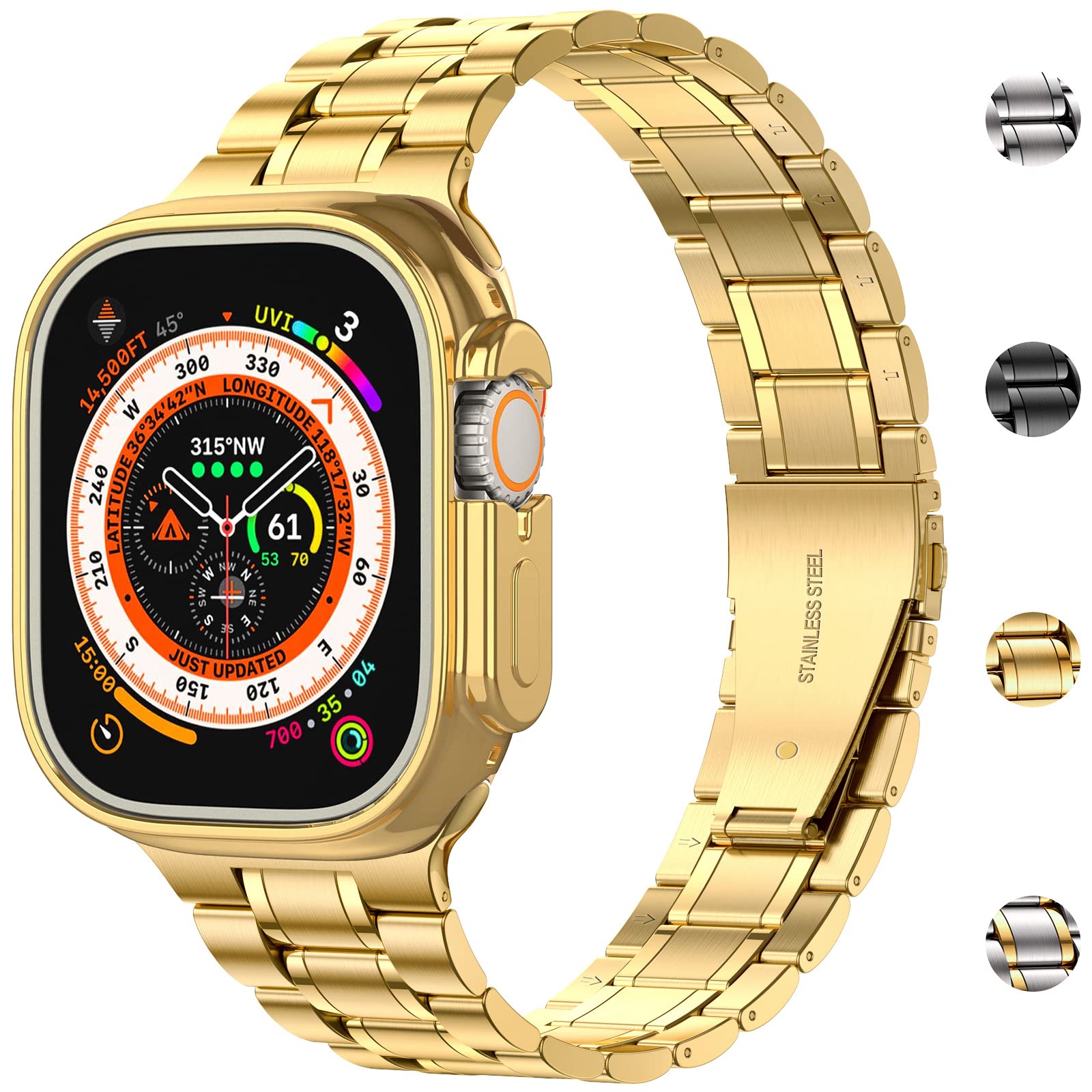 Miohhr Solid Stainless Steel Band Compatible With Apple Watch 49Mm, Metal Strap For Iwatch Series Ultra/Series 9 Women And Men,G