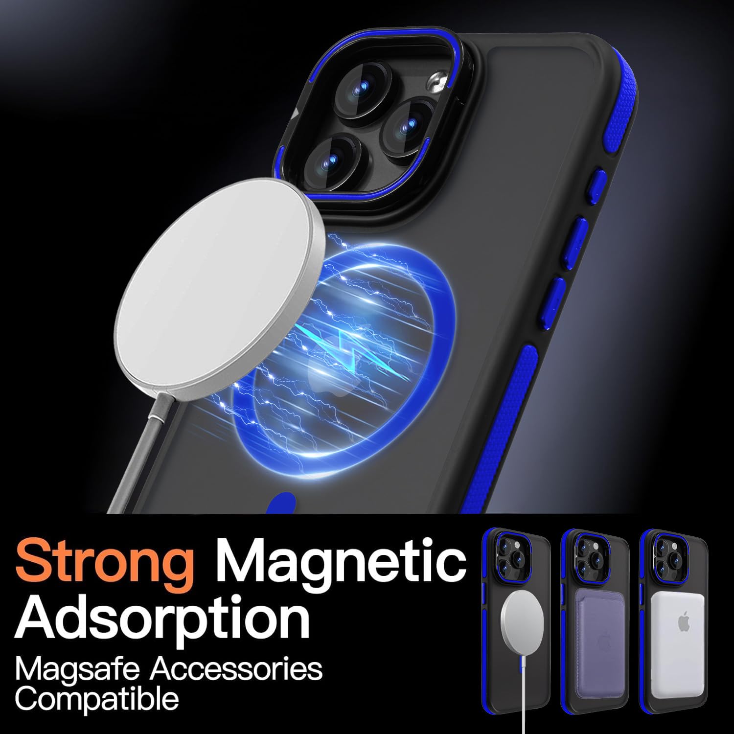 Yzoiko Strong Magnetic Case For Iphone 15 Pro Max [10Ft Military Grade Protection] Built In Camera Stand Phone Case, Compatible