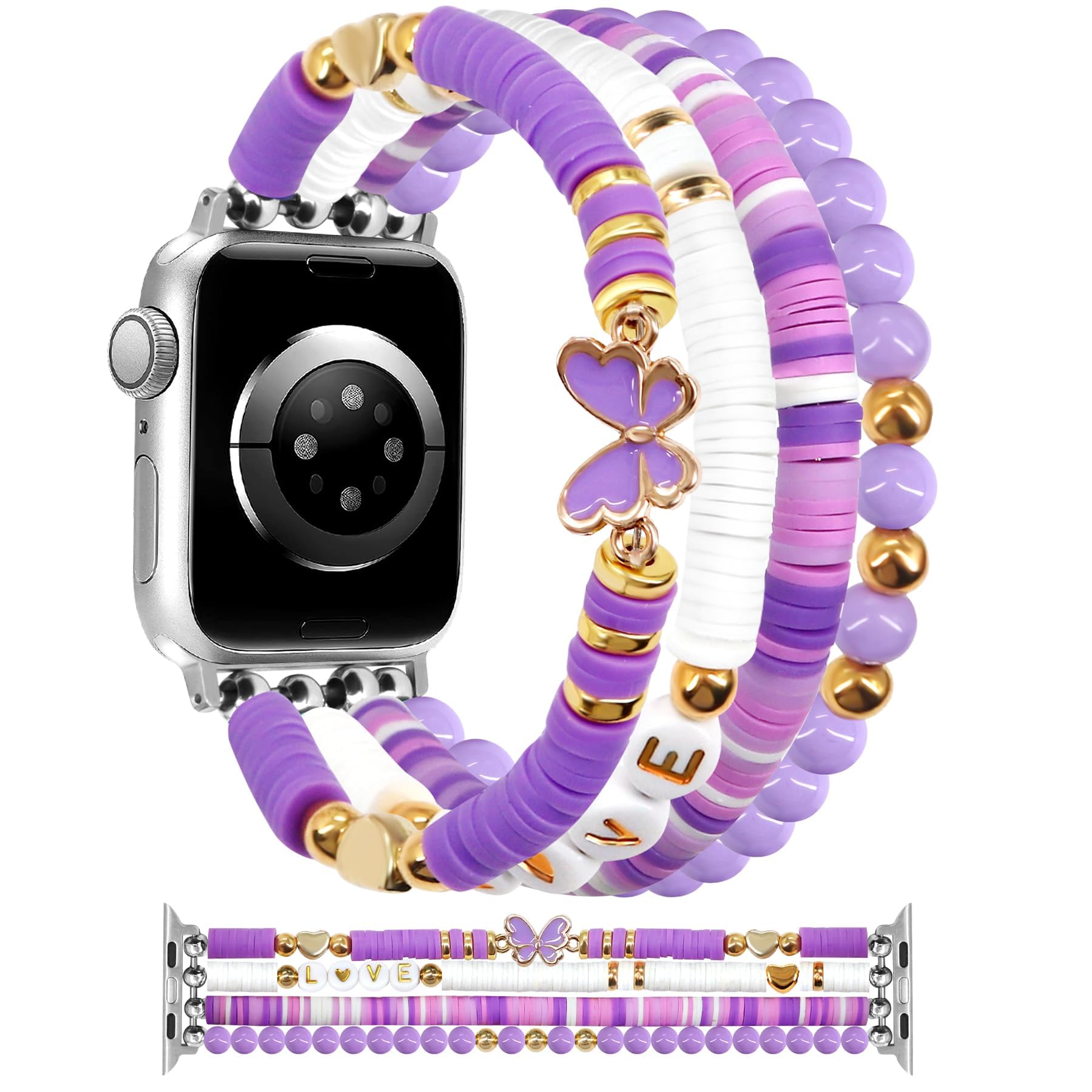 Jr.Dm Beaded Bracelet Compatible With Apple Watch 40Mm 38Mm 41Mm 42Mm For Women, Preppy Stack Cute Dressy Butterfly Handmade Str