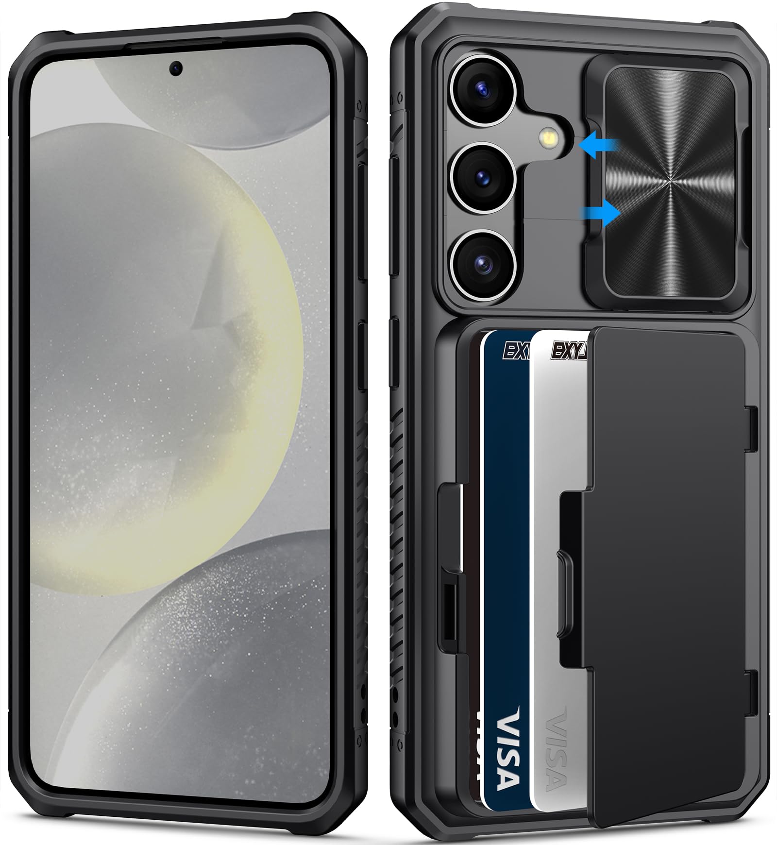 Bxyjy For Samsung Galaxy S24 Case Wallet, Built In Card Holder (4 5 Cards) & Slide Camera Cover & Kickstand, Military Grade Prot