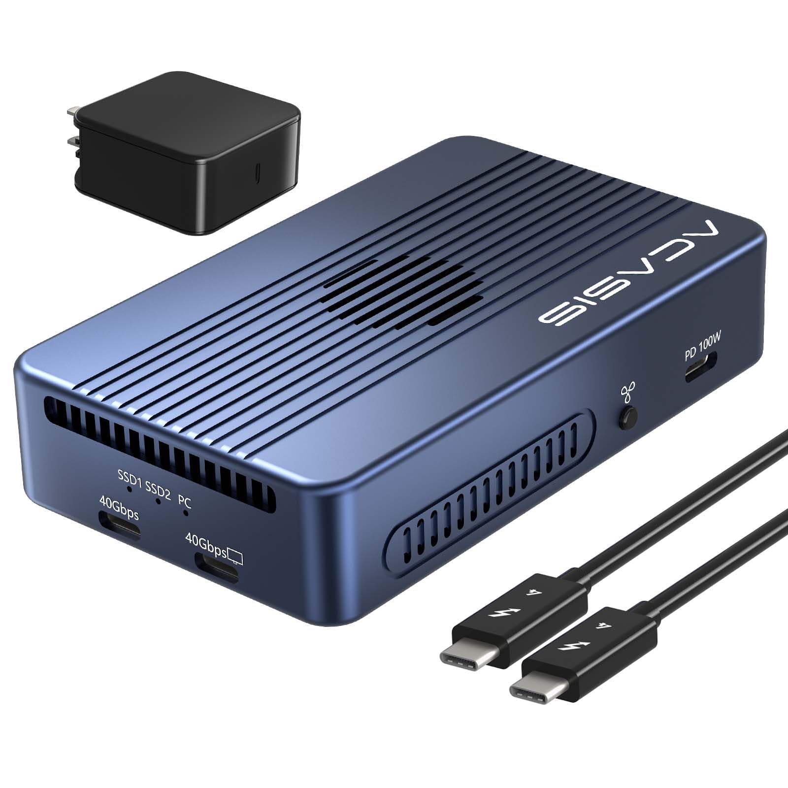 Acasis 40Gbps M.2 Nvme Ssd Enclosure, Cooling Fan, Compatible Thunderbolt 4/3/Usb 4.0, Support Ssd B+M M Key, Dual Bay Ssd Enclosure Dual Monitor Support Software Raid, 2 Usbc 40Gbps For M1/M2/Windows