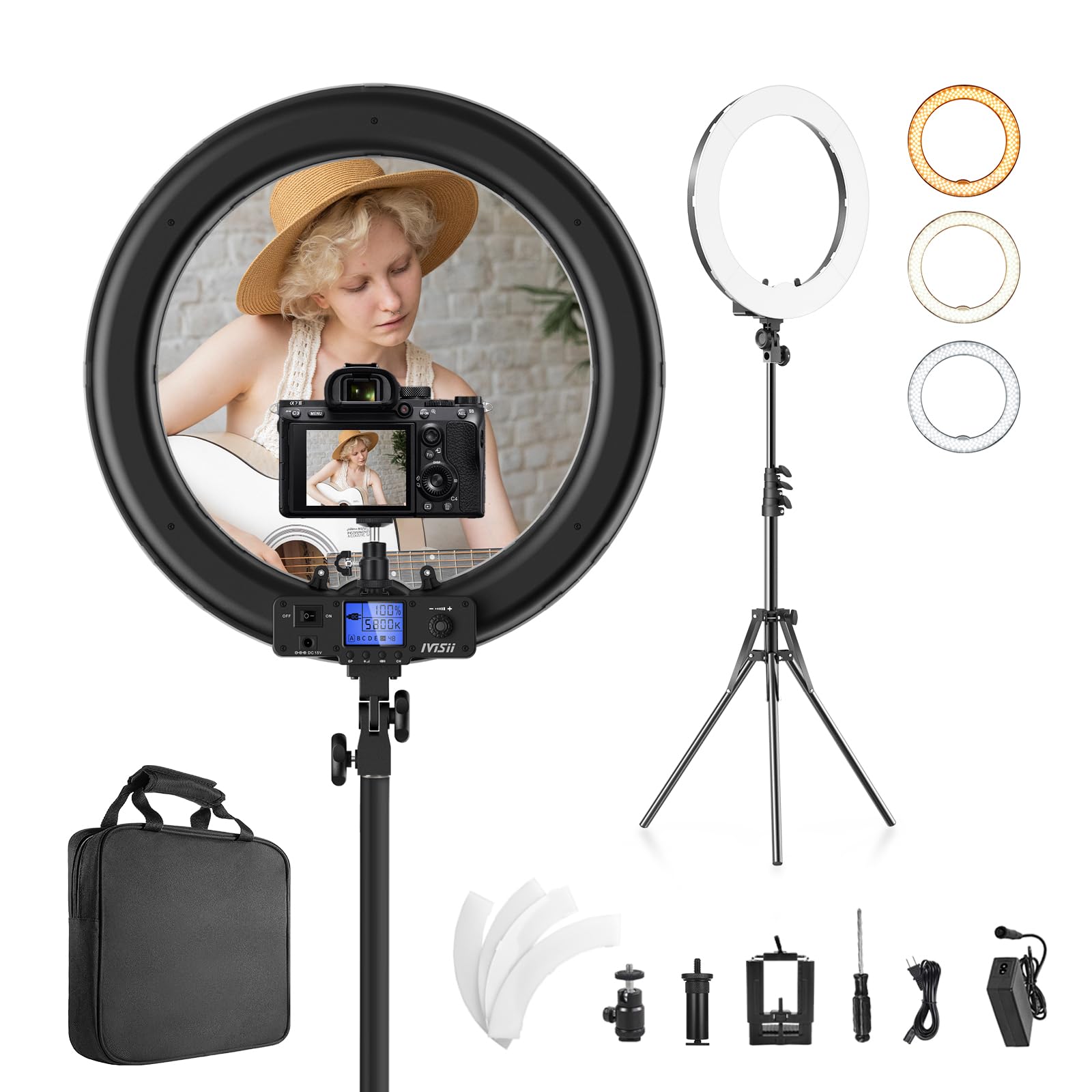Ring Light,19Inch Led Ring Light With Stand &Lcd Display Adjustable Color Temperature 3000K 5800K, Makeup Light For Youtube Video Shooting, Portrait, Vlog, Selfie ?Upgraded Version?