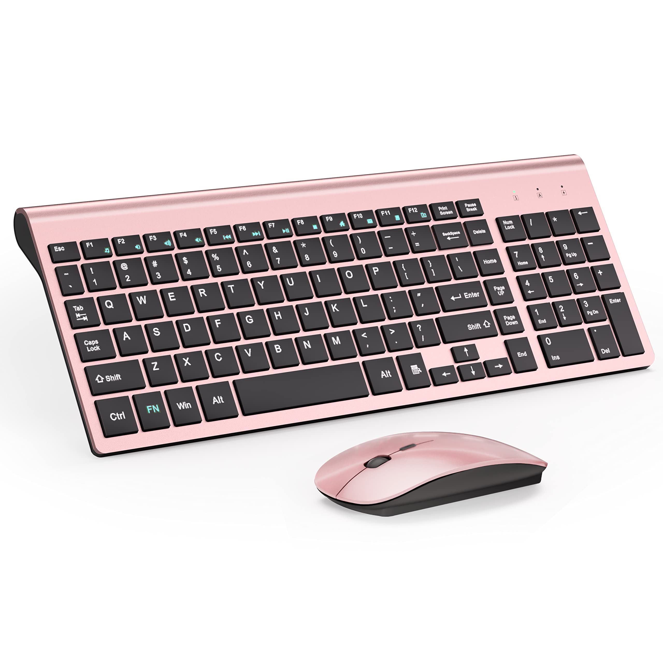 Wireless Keyboard And Mouse Ultra Slim Combo, Topmate 2.4G Silent Compact Usb 2400Dpi Mouse And Scissor Switch Keyboard Set With Cover, 2 Aa & 2 Aaa Batteries,For Pc/Laptop/Windows/Mac Rose Gold Black