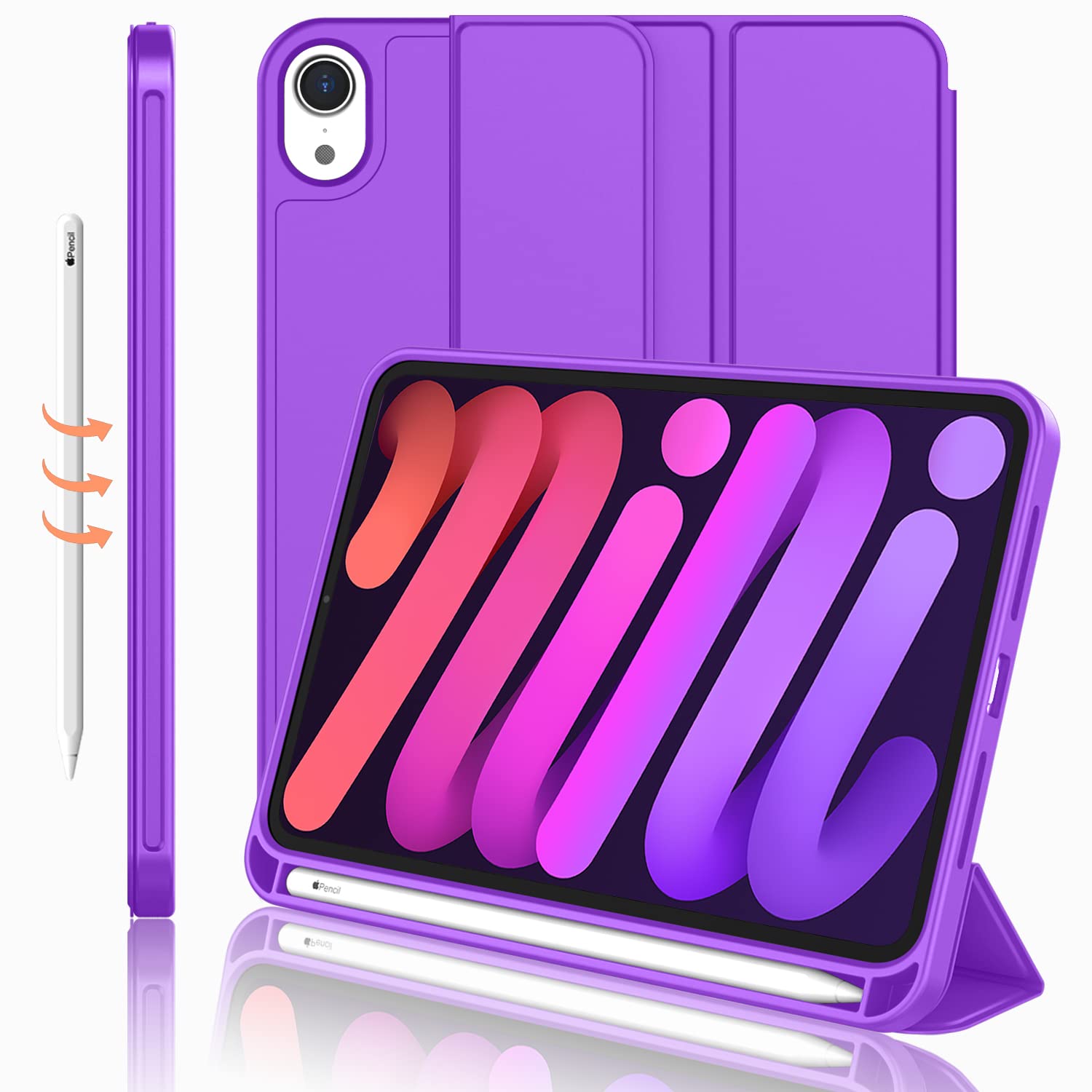 Imieet Ipad Mini 7 Case 2024 (A17 Pro), Ipad Mini 6 Case (8.3 Inch,2021 Model), Ipad Mini 7Th/6Th Generation Case With Pencil Holder, Trifold Stand Smart Case With Soft Tpu Back,Grape Purple