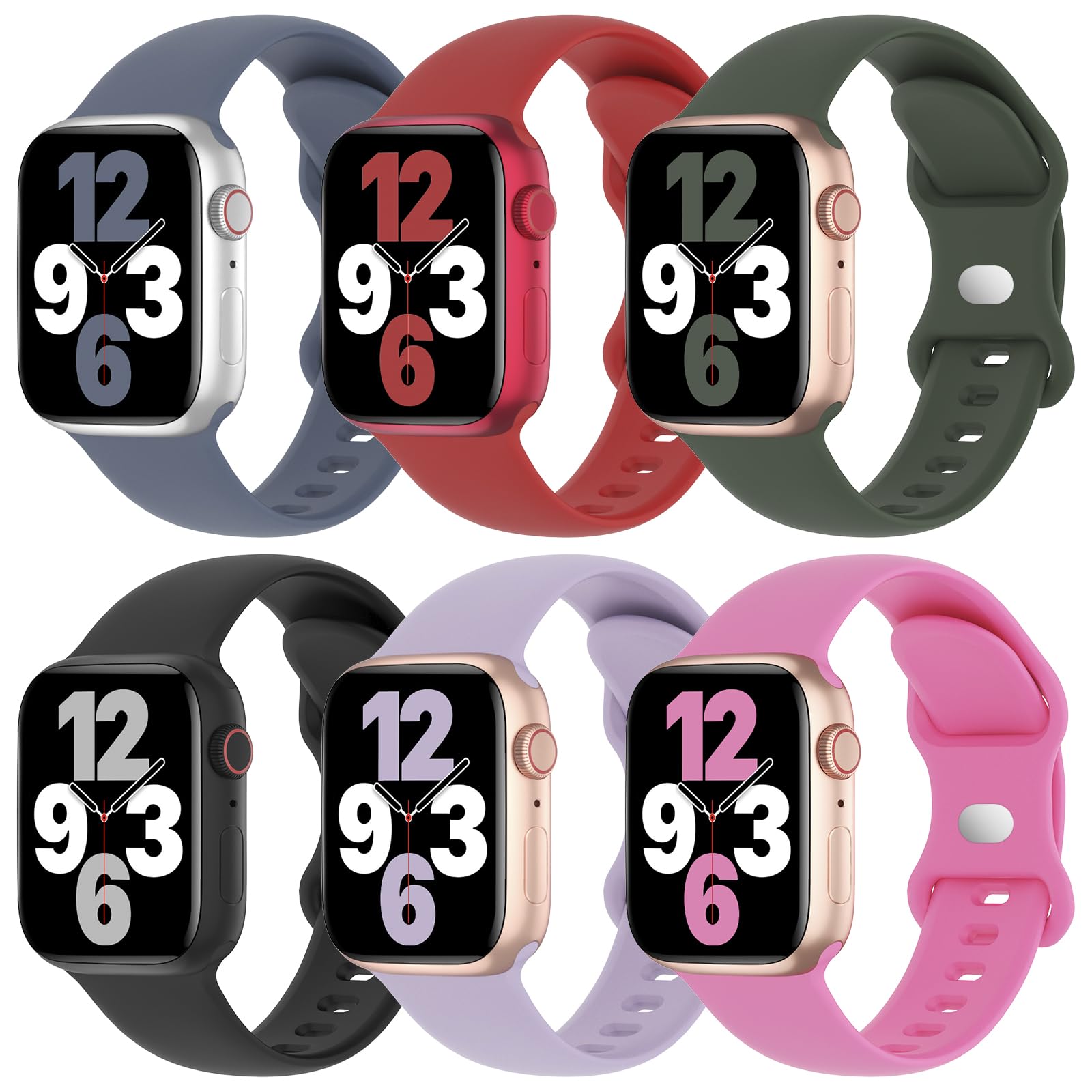 6 Pack Silicone Bands Compatible With Apple Watch Band 38Mm 40Mm 41Mm 42Mm 44Mm 45Mm 46Mm 49Mm Women Men, Soft Sport Strap Repla