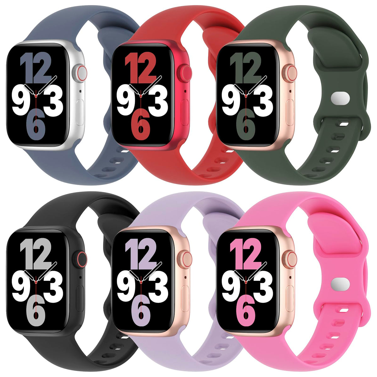 6 Pack Silicone Bands Compatible With Apple Watch Band 38Mm 40Mm 41Mm 42Mm 44Mm 45Mm 46Mm 49Mm Women Men, Soft Sport Strap Repla
