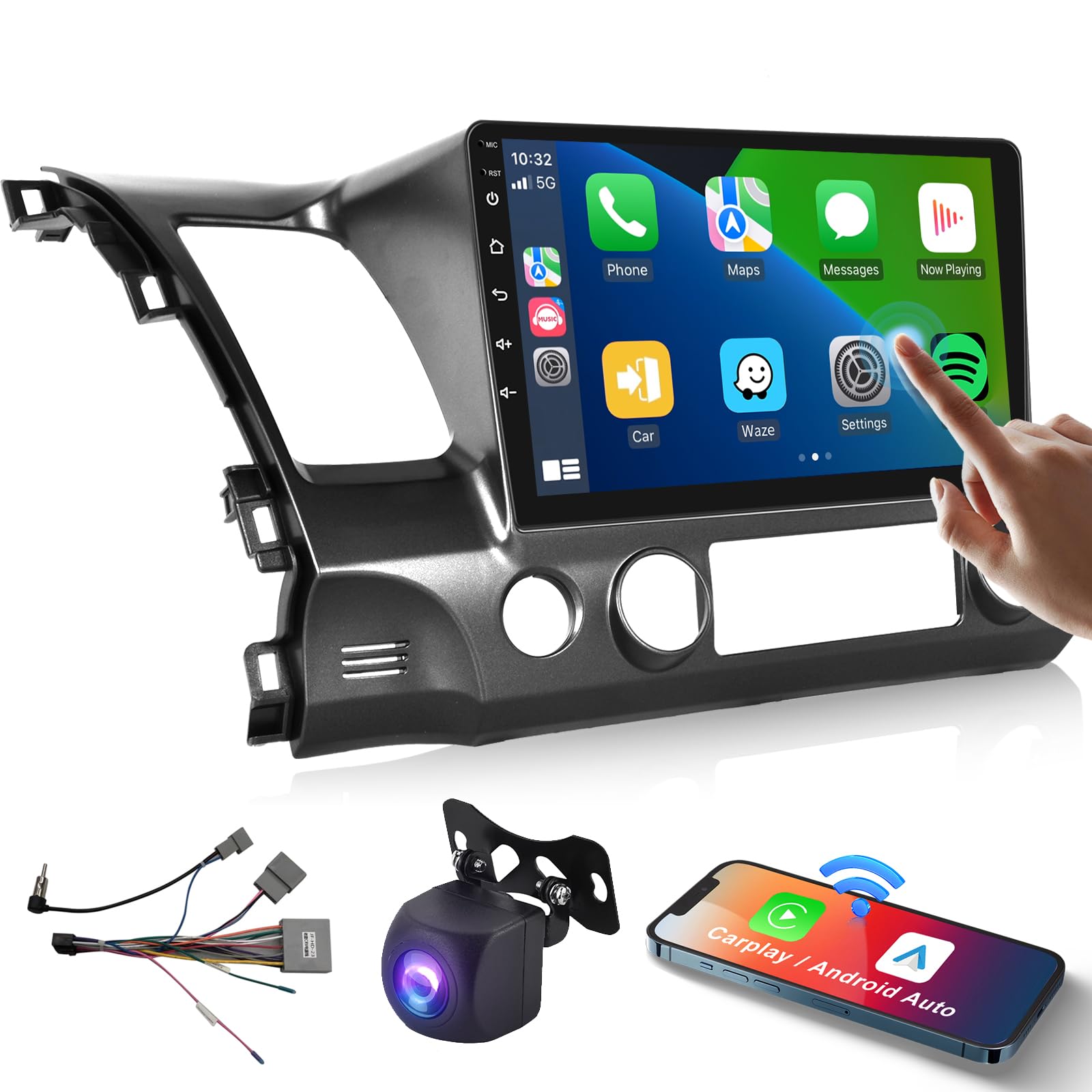 For Honda Civic 2006 2011 Wireless Carplay Android Car Stereo Support Wireless Android Auto With Wifi Gps Navigation Ahd Backup Camera Fm Rds Radio Receiver Eq Hifi Steering Wheel Controls