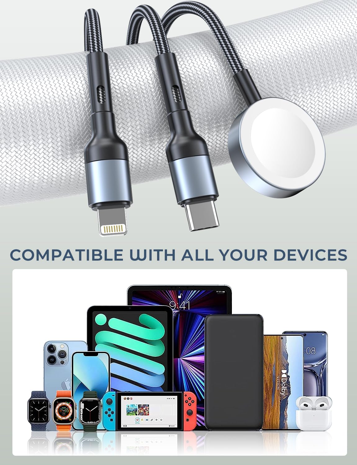 Travel Essentials 3 In 2 For Apple Watch Charger Usb C Cable Iphone Iwatch Charger Multi Charging Cable Compatible With Apple Wa