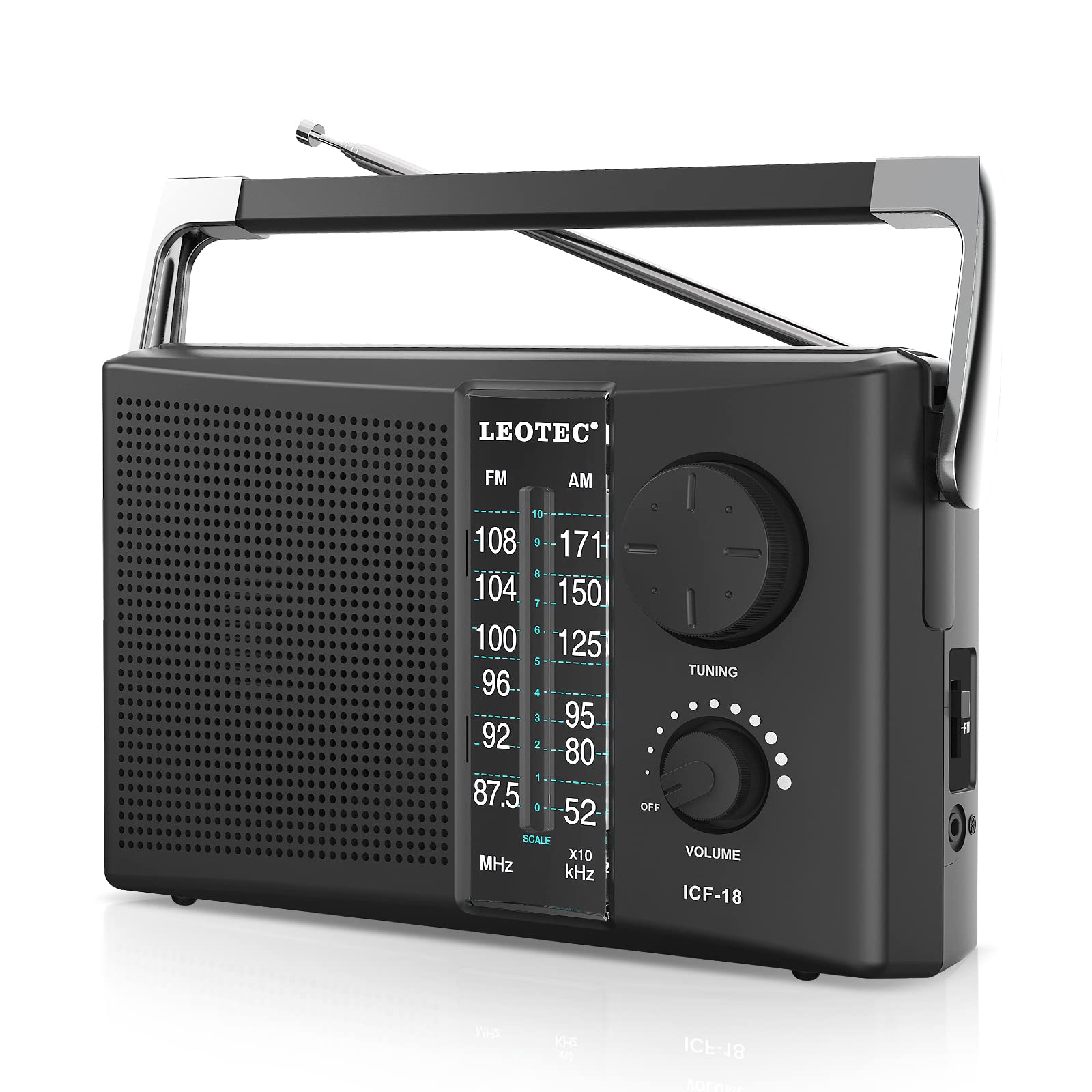 Leotec Portable Am Fm Radio With Best Reception,Battery Operated Or Ac Power,Big Speaker,Large Tuning Knob,Clear Dial,Earphone J