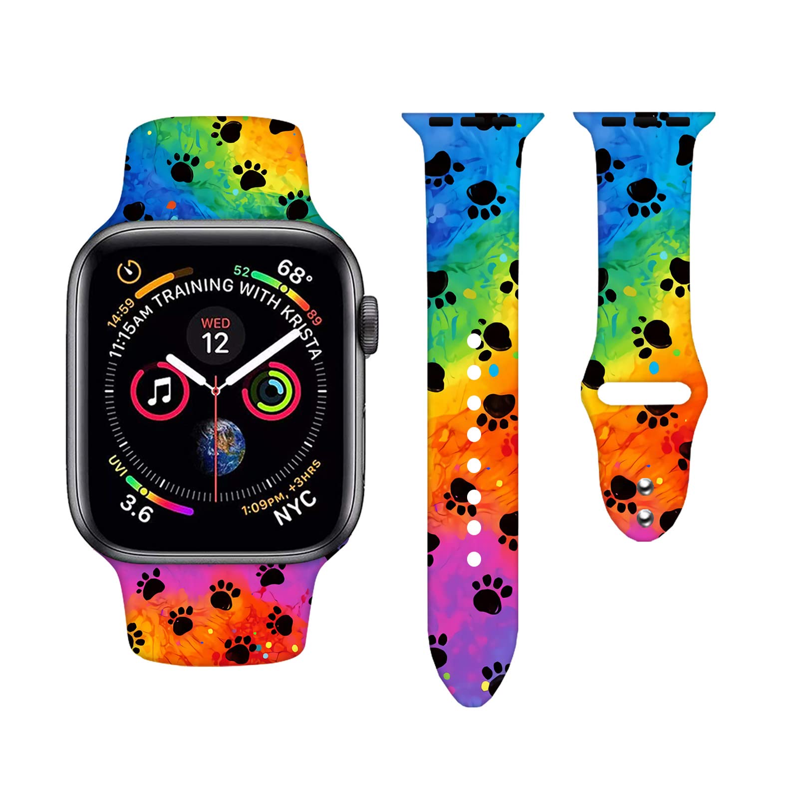 Rainbow Dog Paw Prints Watch Band Compatible With Apple Watch 38Mm 40Mm 42Mm 44Mm 45Mm Adjustable Wristbands Dog Paw Print Silic