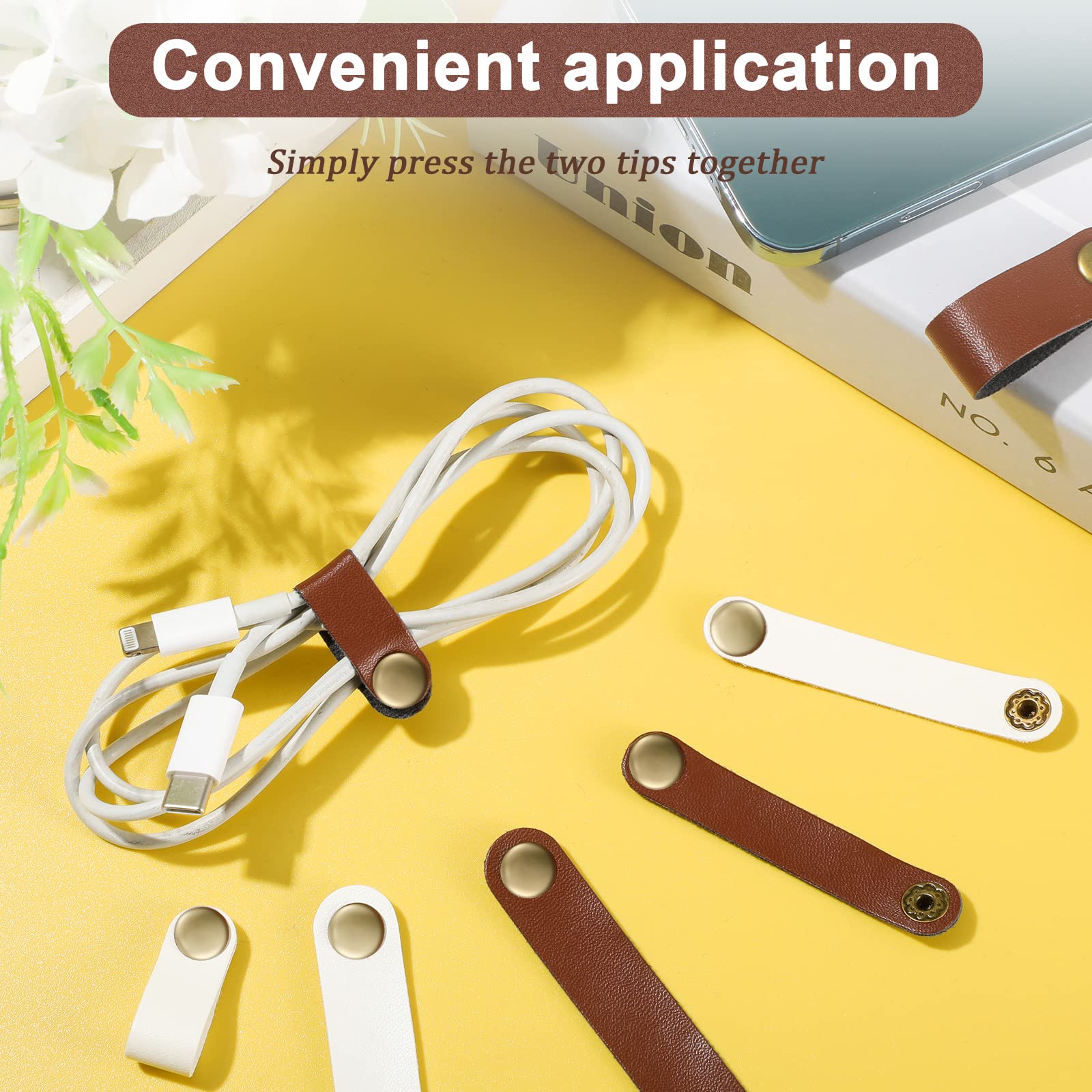 52 Pieces Pu Leather Cable Straps, Earbud Cord Organizer, Pu Leather Handmade Portable Usb Cord Holder, Earphone Cable Tie Cable