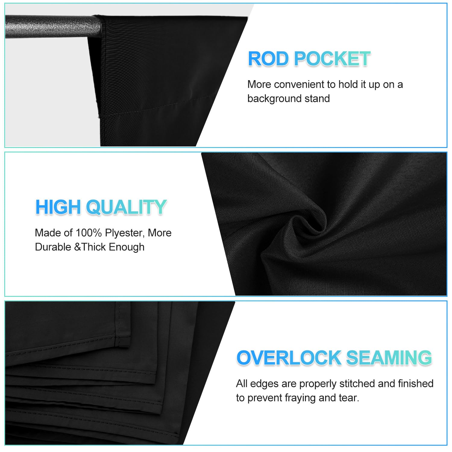 Jebutu Black Backdrop Background With Stand For Photoshoot, 5X6.5Ft Black Photo Backdrop Curtain Cloth With Background Support S