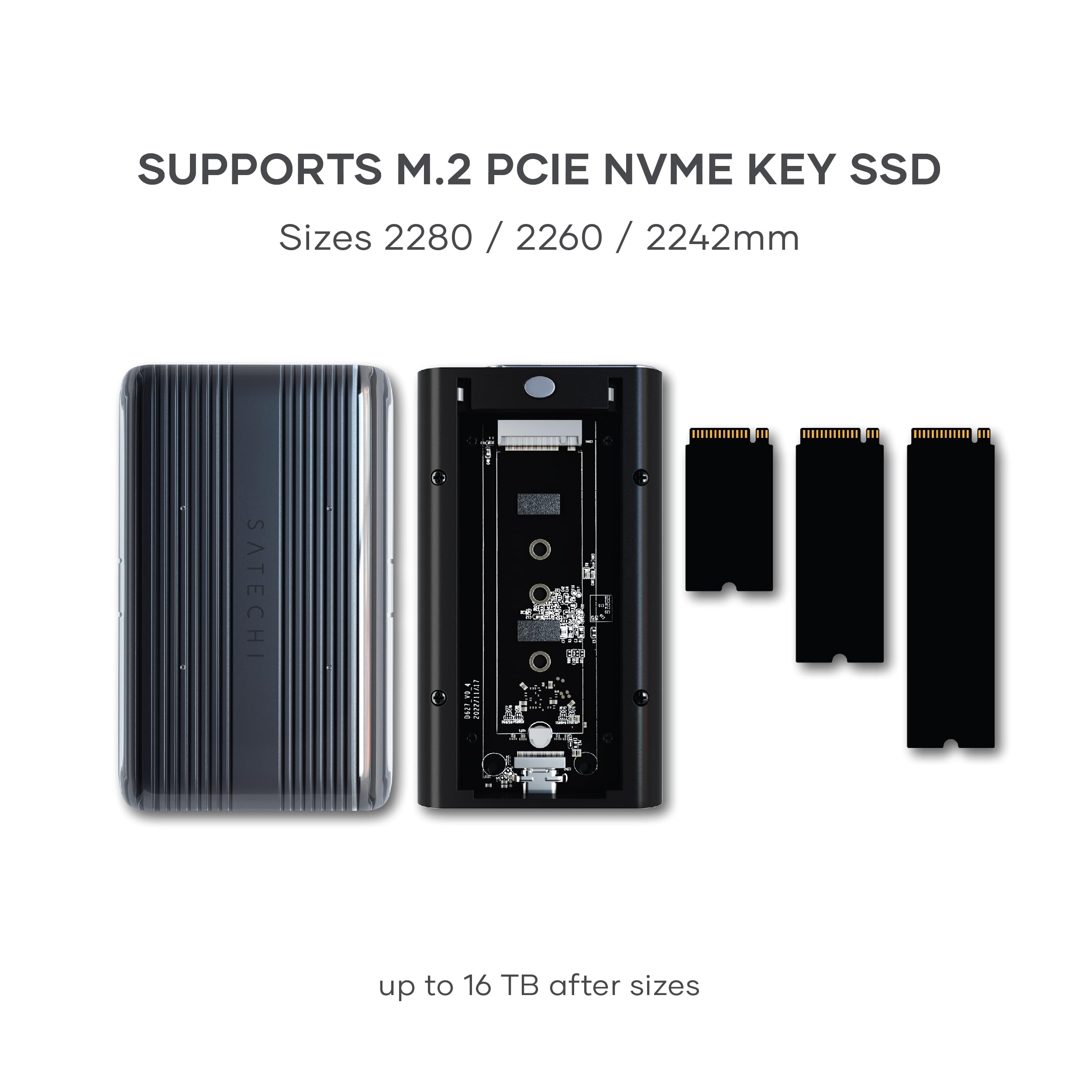 Satechi M.2 Enclosure   Nvme Ssd Enclosure   Supports Usb4, 40 Gbps, Up To 16Tb, Aluminum Enclosure With Silicone Pin, Polycarbo
