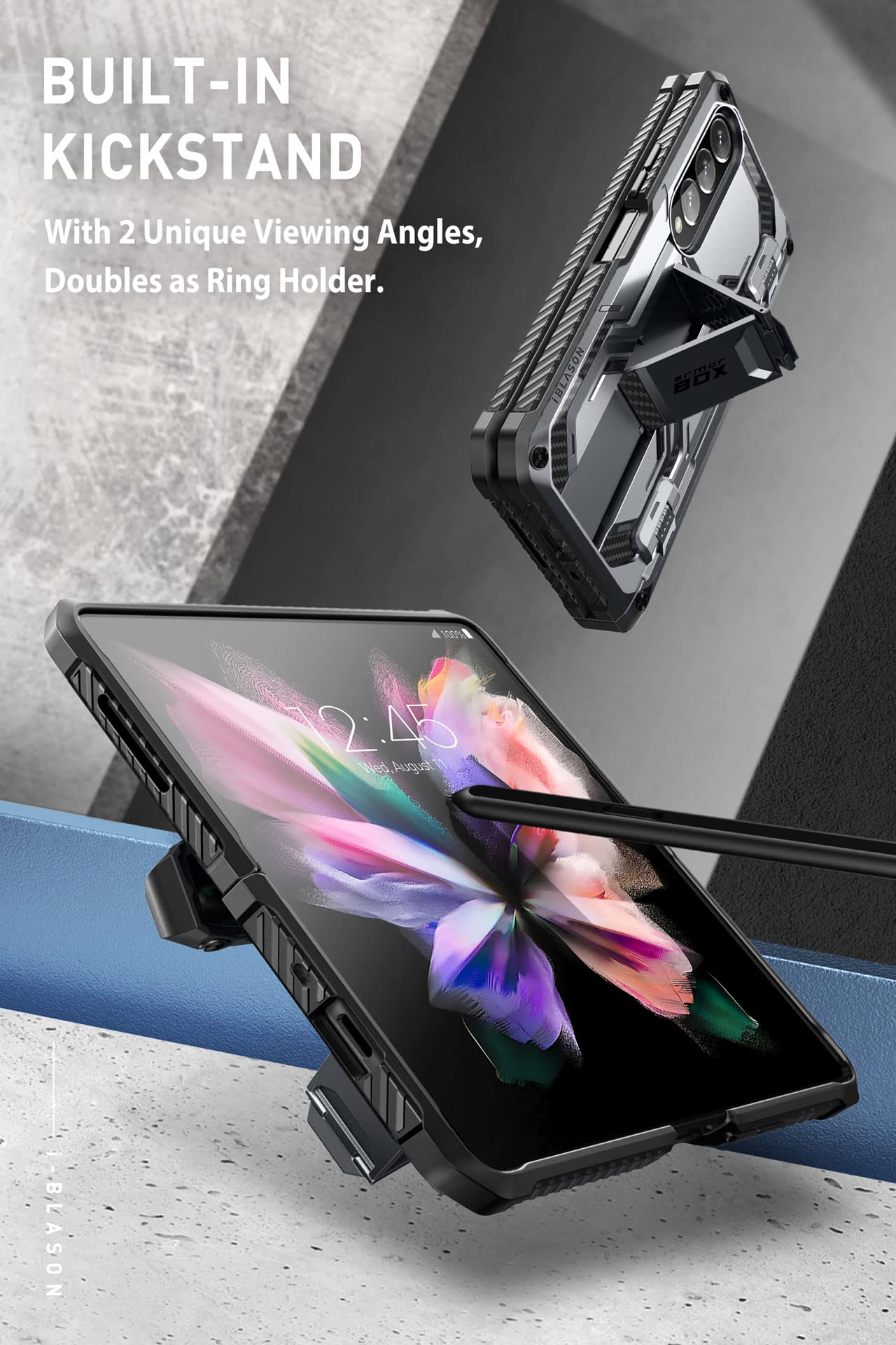 I Blason Armorbox Designed For Samsung Galaxy Z Fold 4 Case (2022 Release) With Pen Holder & Kickstand, Full Body Protective Bum