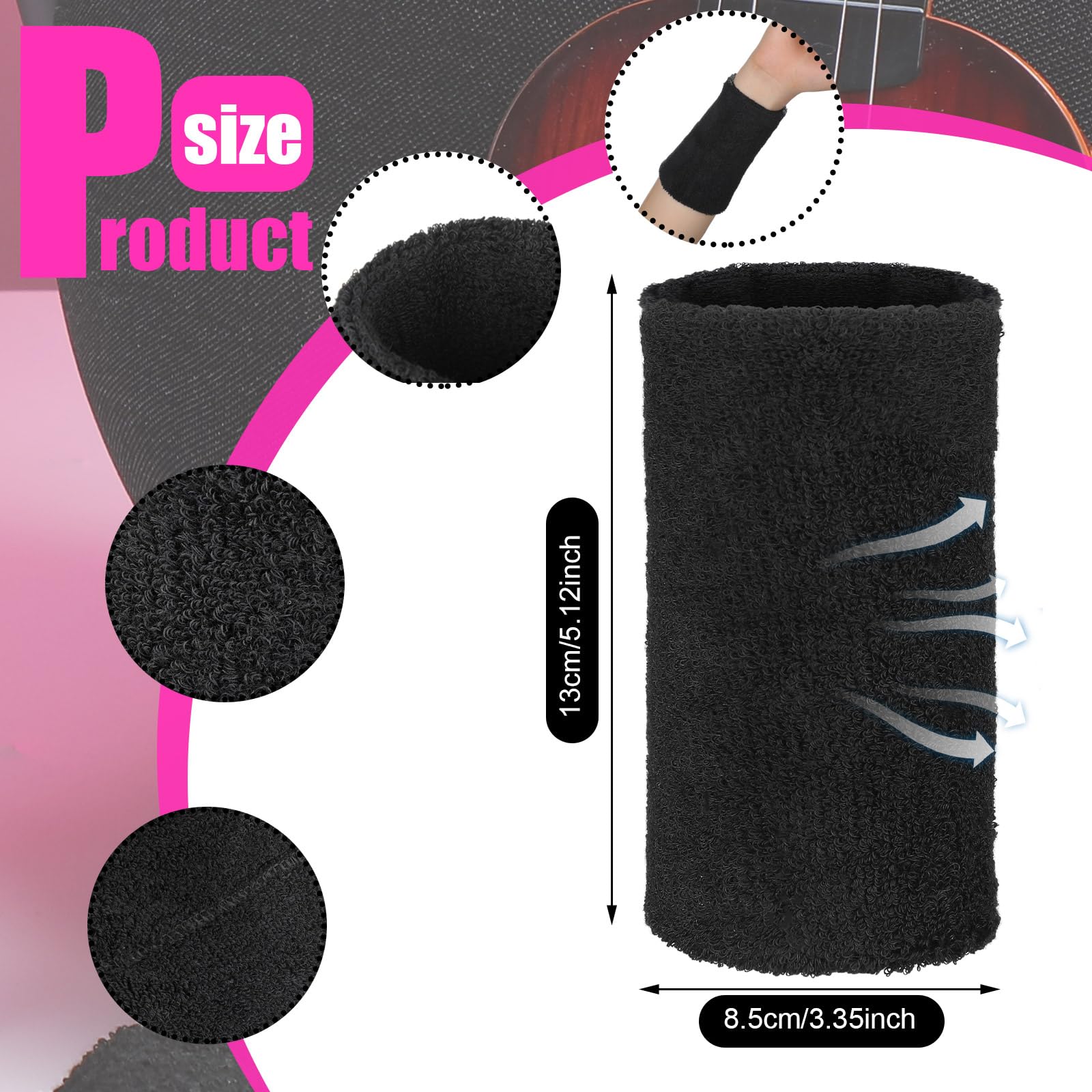 Boao 8 Pieces Slays Sweatbands For Guitarists 6 Inch Wristbands Guitar Players Wristbands Black Wrist Sweatband For Musicians Ba