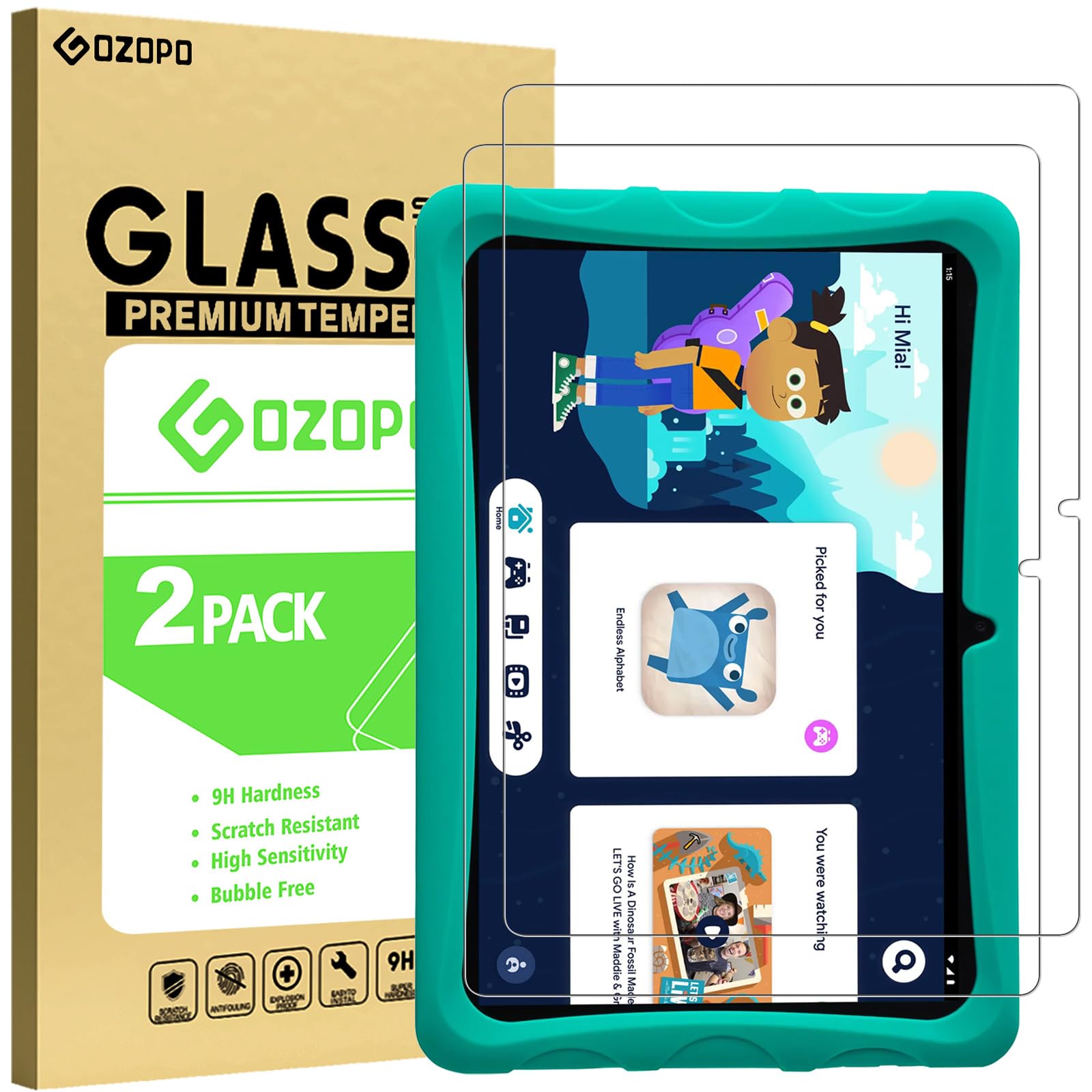 Gozopo [2 Pack Screen Protector For Onn 10/10.1 Inch Kids Tablet (2022, 3Rd Gen, Model: 100071485,[Scratch Resistant] [Bubble Fr